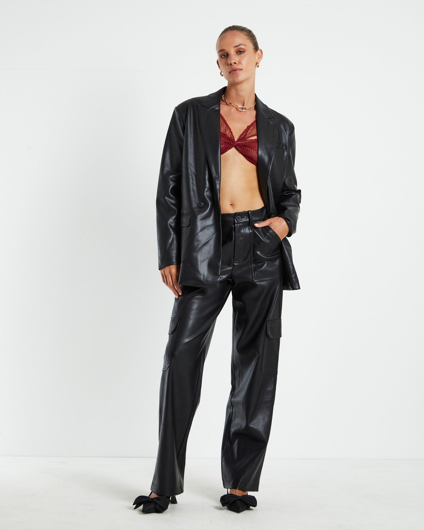 Emery Shimmer Mesh Long Sleeve Top Garnet Red