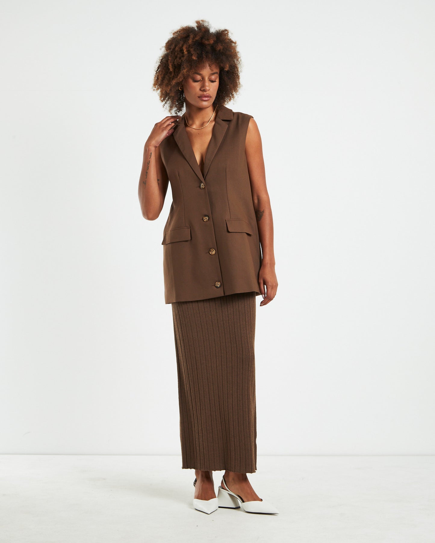 Tayla Texture Knit Midi Skirt Mocha Brown