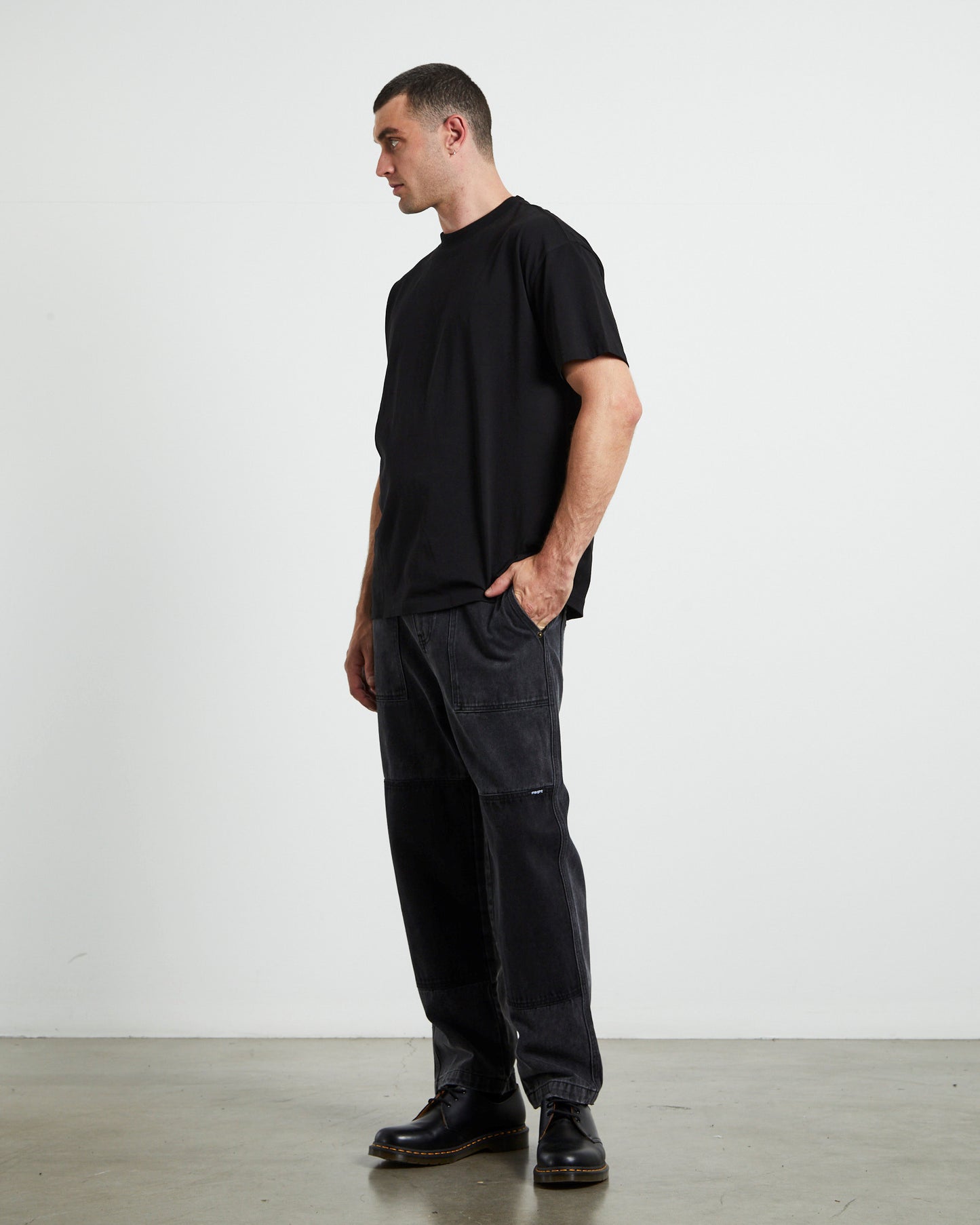 Good Home Double Knee Denim Worker Pants Black