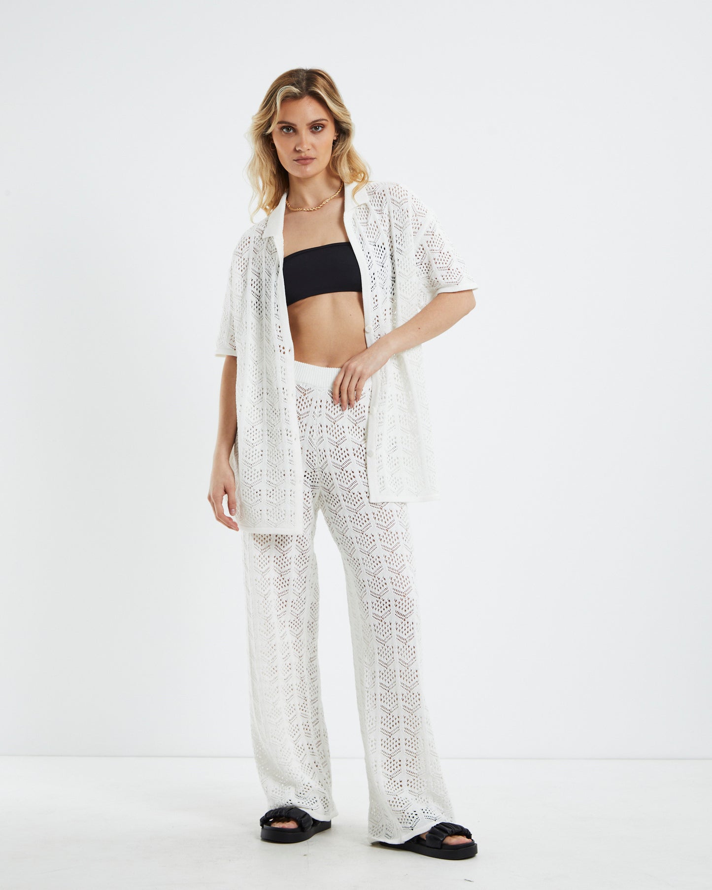 Skyla Crochet Longline Shirt White