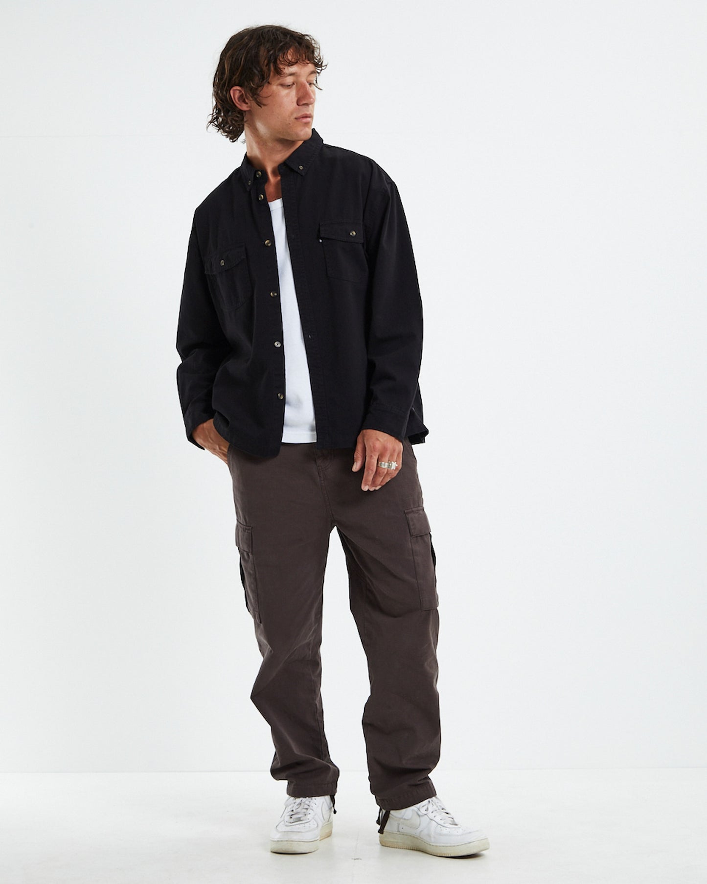 Long Sleeve Worker Shirt Black