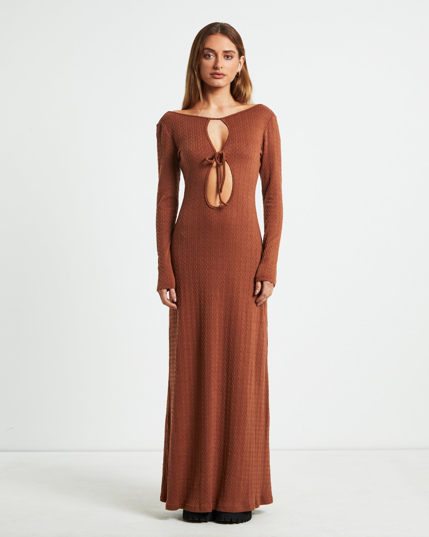 Tallulah Long Sleeve Maxi Dress Chestnut Brown