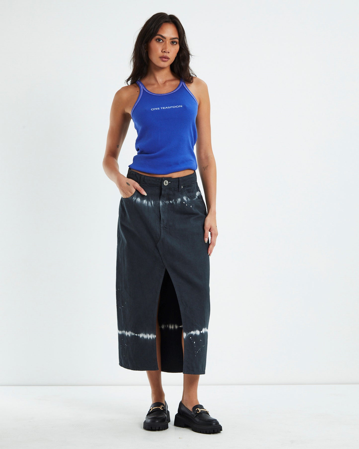 Black Magic Rocko Long Length Denim Skirt Black