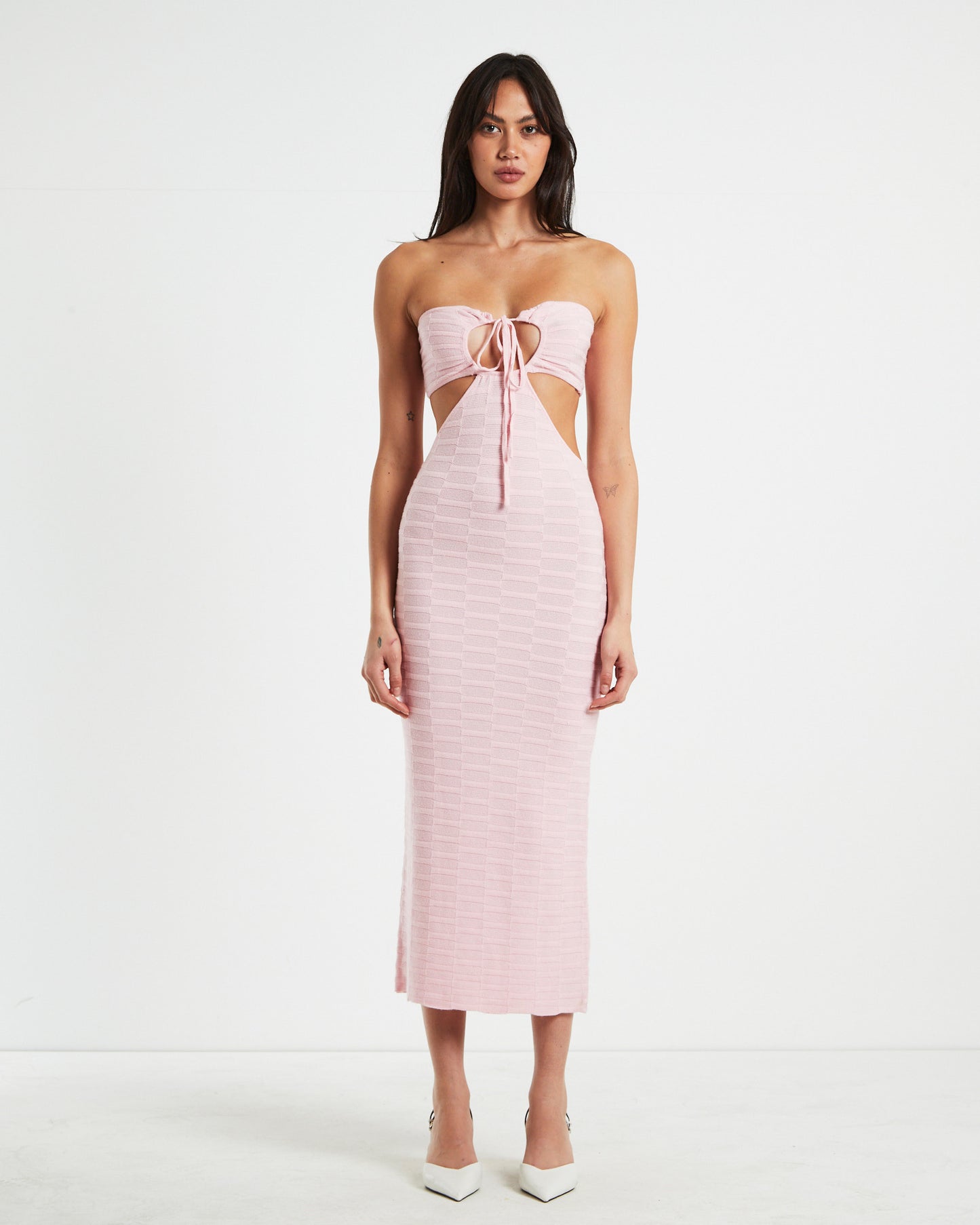 Alana Keyhole Knit Midi Dress in Pink