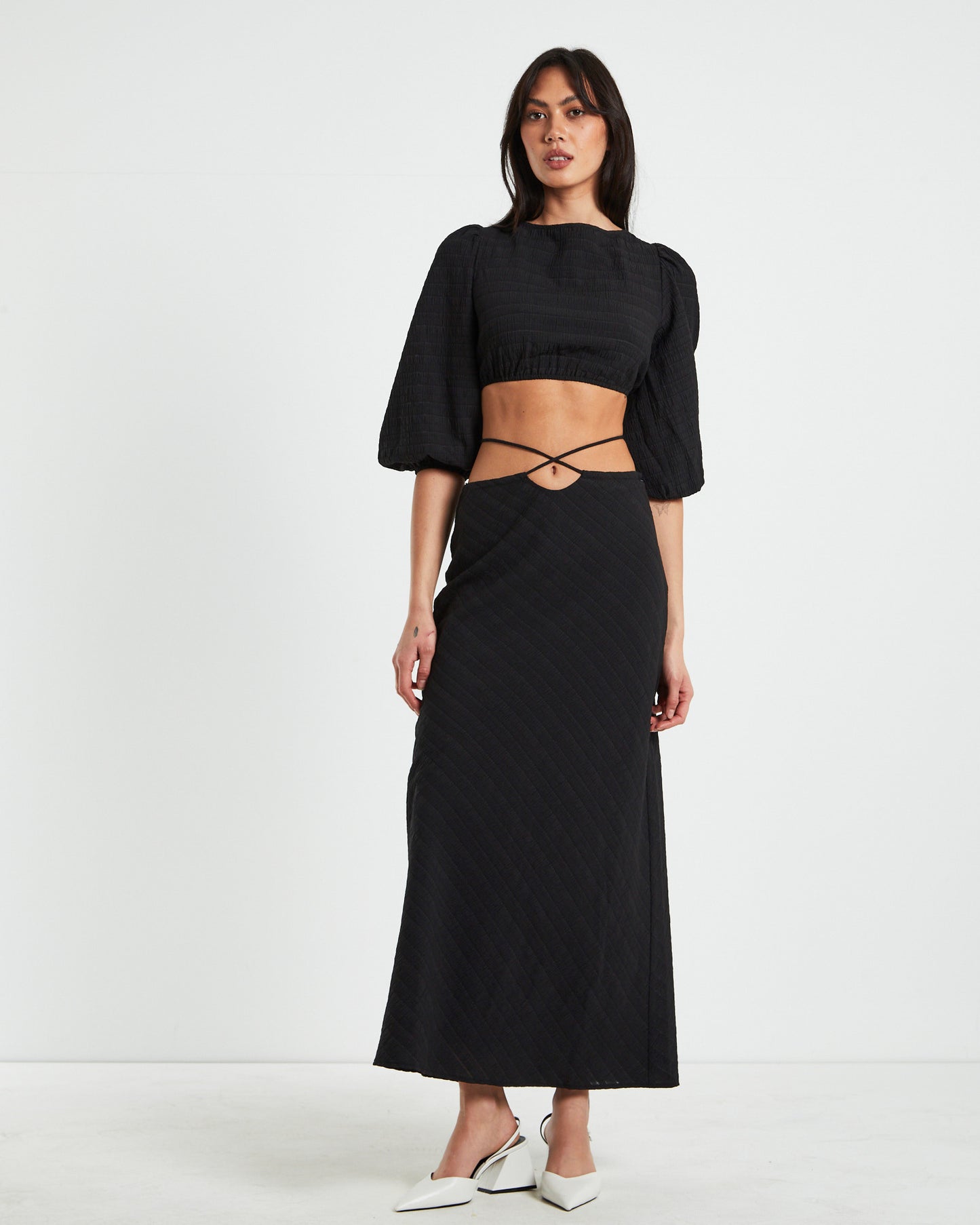 Wren Wrap Midi Skirt in Black
