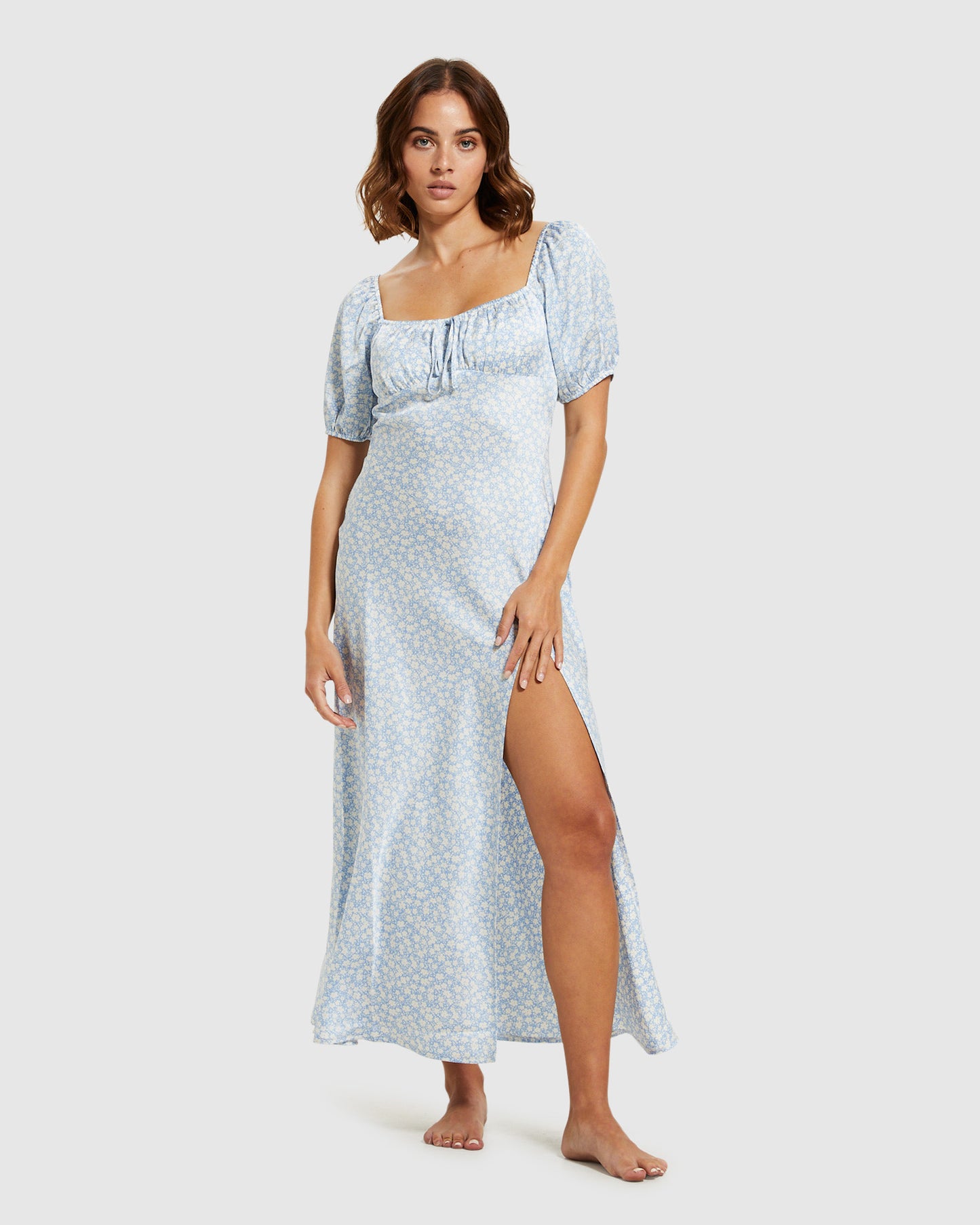 Ava Mono Print Midi Dress Blue/White