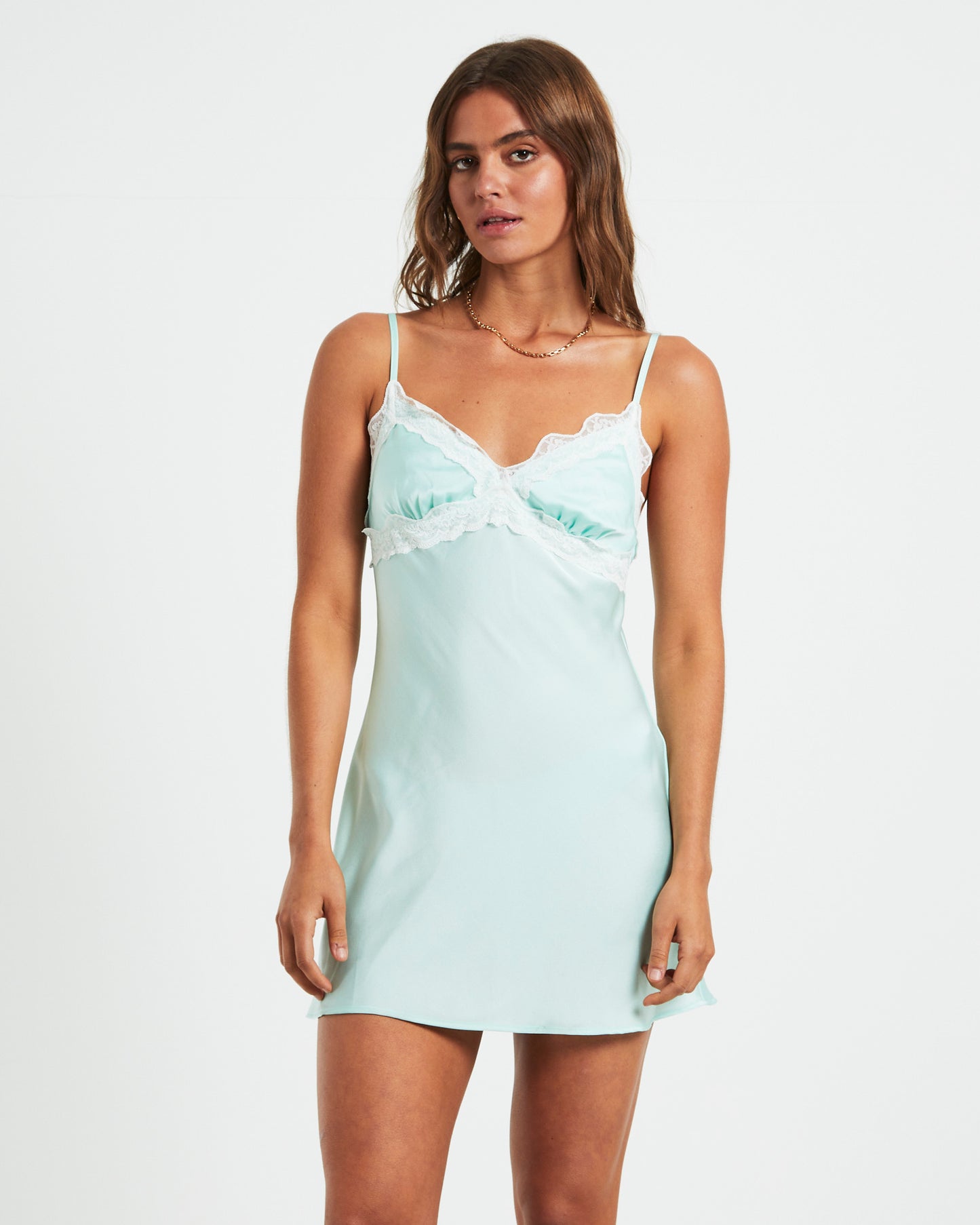 Xia Contrast Lace Trim Mini Dress in Mint