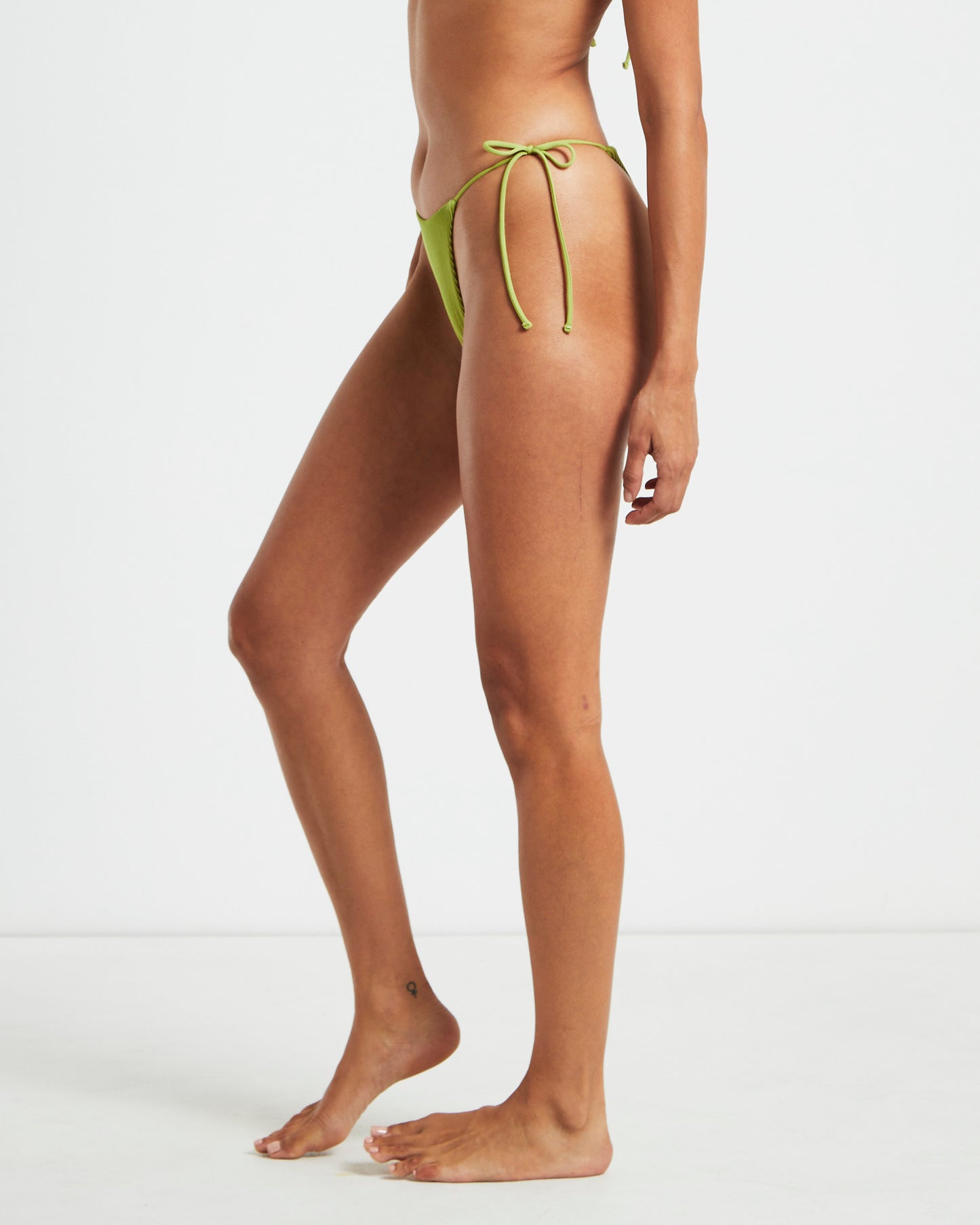 Rib Skinny Strap Tie Side Bikini Bottoms in Citrus Green