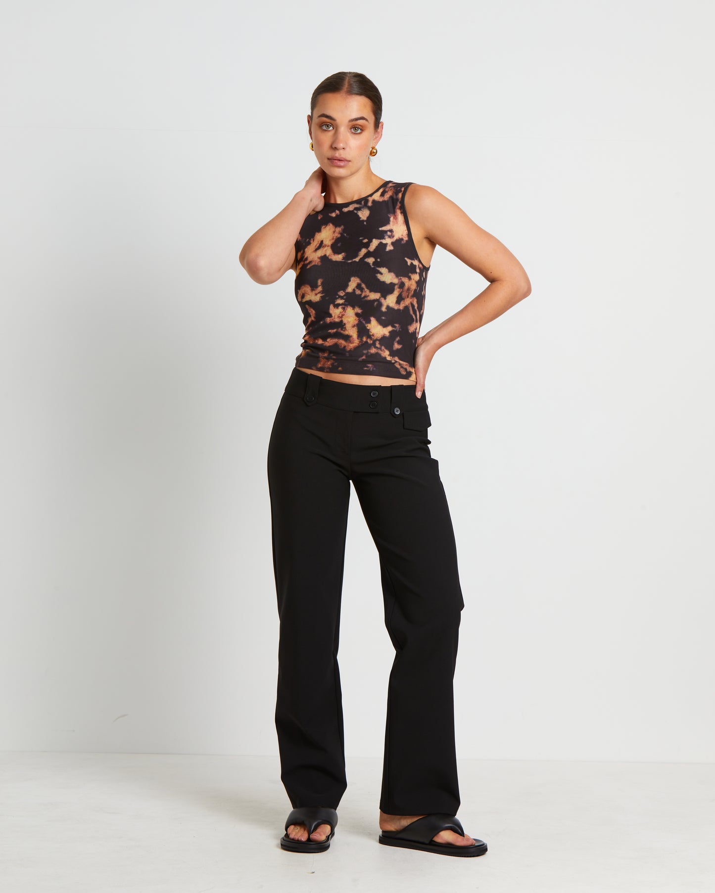 Dark Cloud Mesh Cut Off Tank Top in Brown