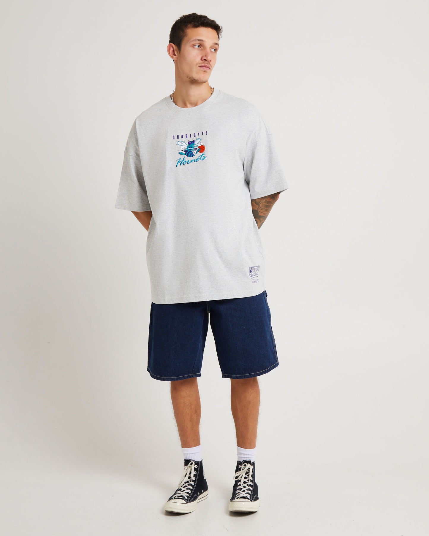 Tri Logo Hornets Oversized T-Shirt in Vintage Grey Marle