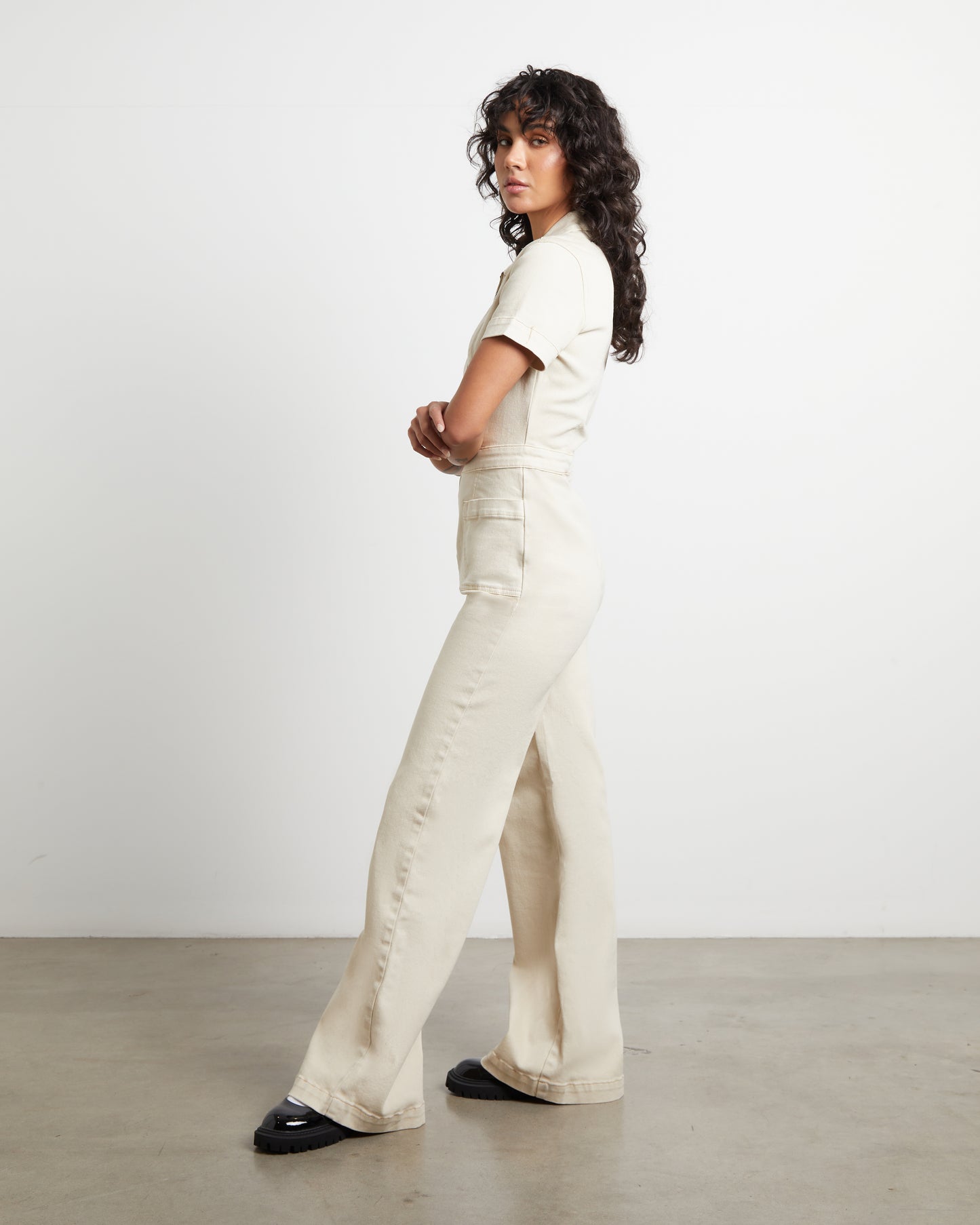 Nikki Denim Maxi Boiler Suit in Cream