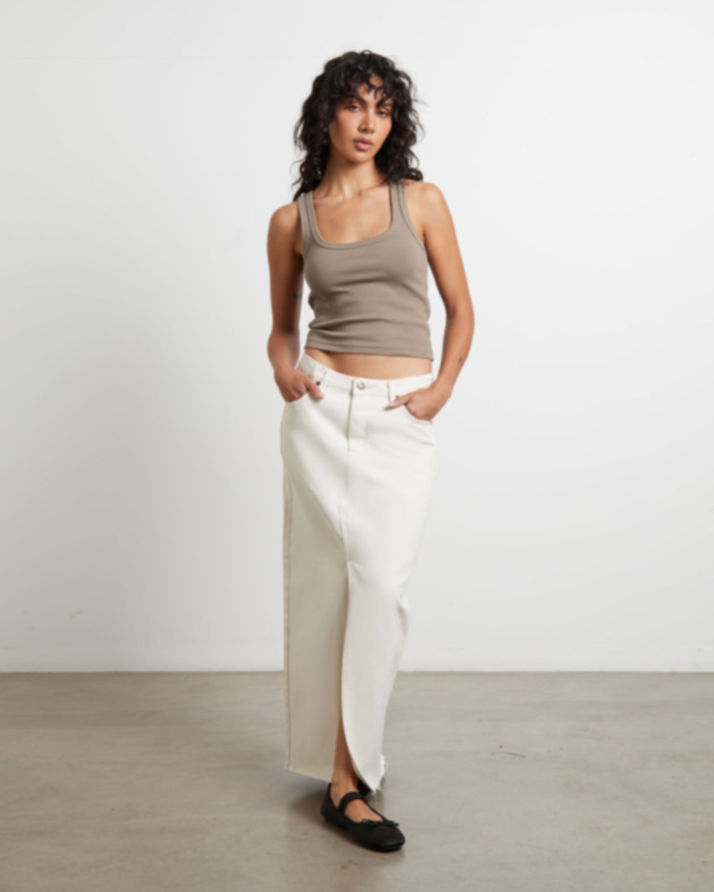 Eva Maxi Denim Skirt in Chalk