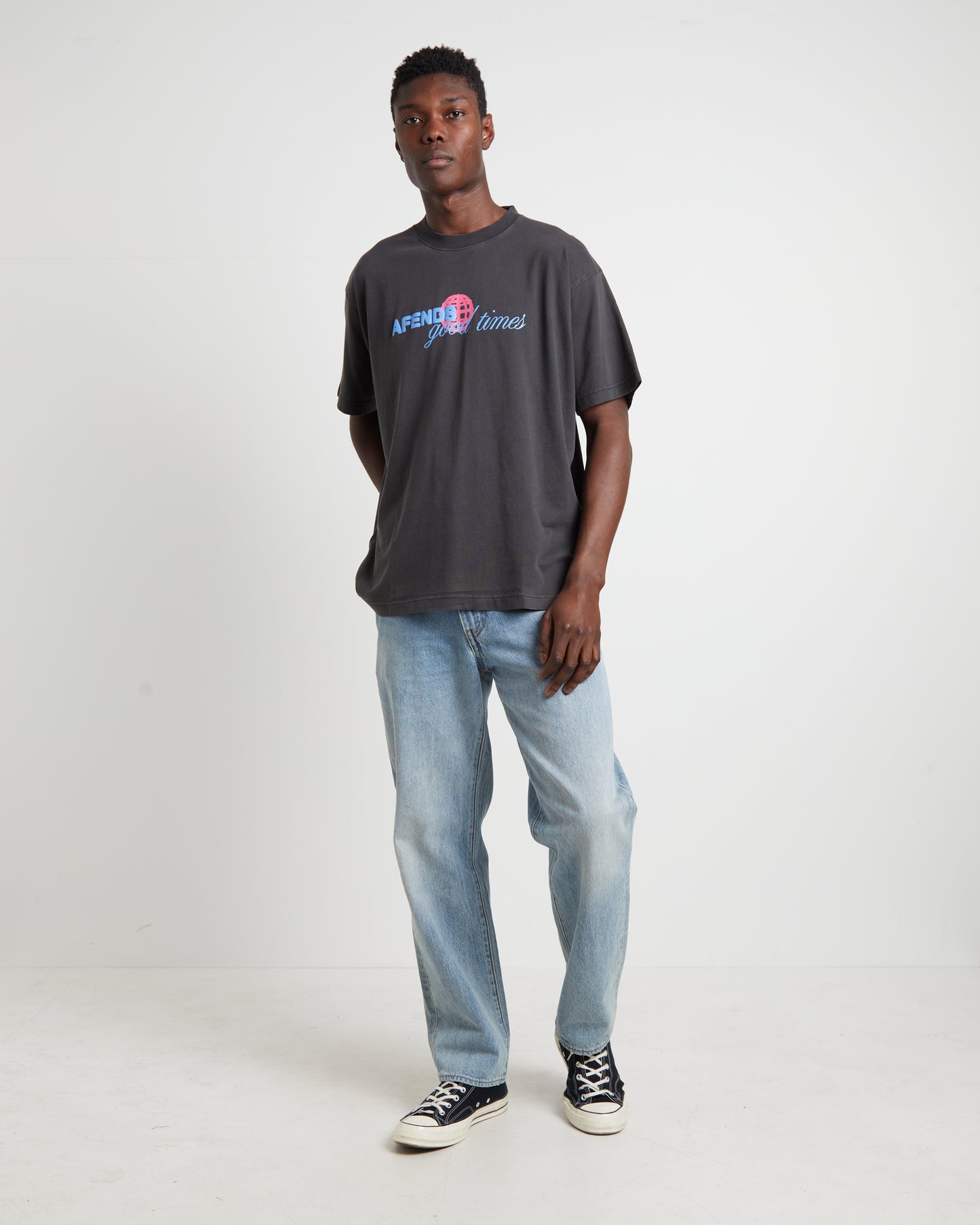 Good Times Recycled Boxy Fit Short Sleeve T-Shirt in Stone Black