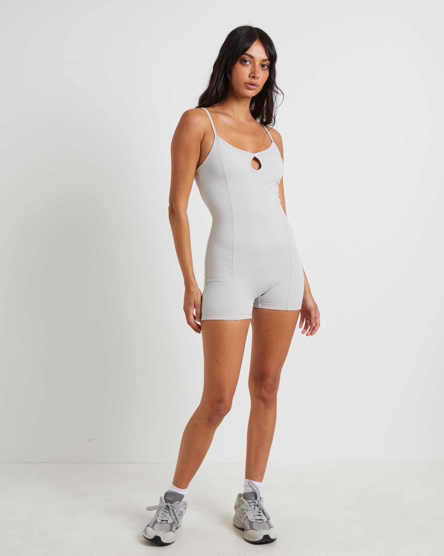 Gather Back Seam Unitard in Biscuit Beige