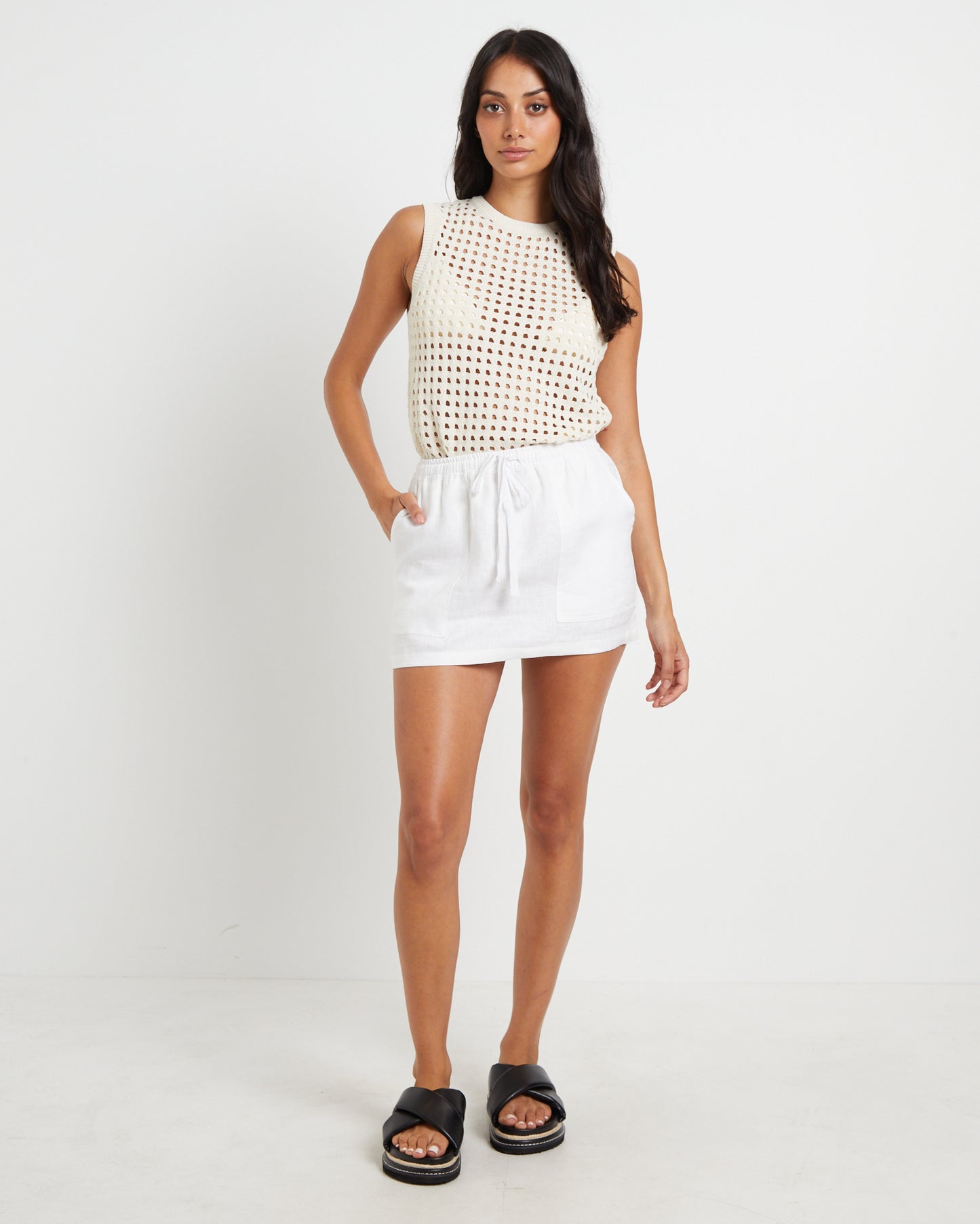 Nixie Mini Linen Skirt in White
