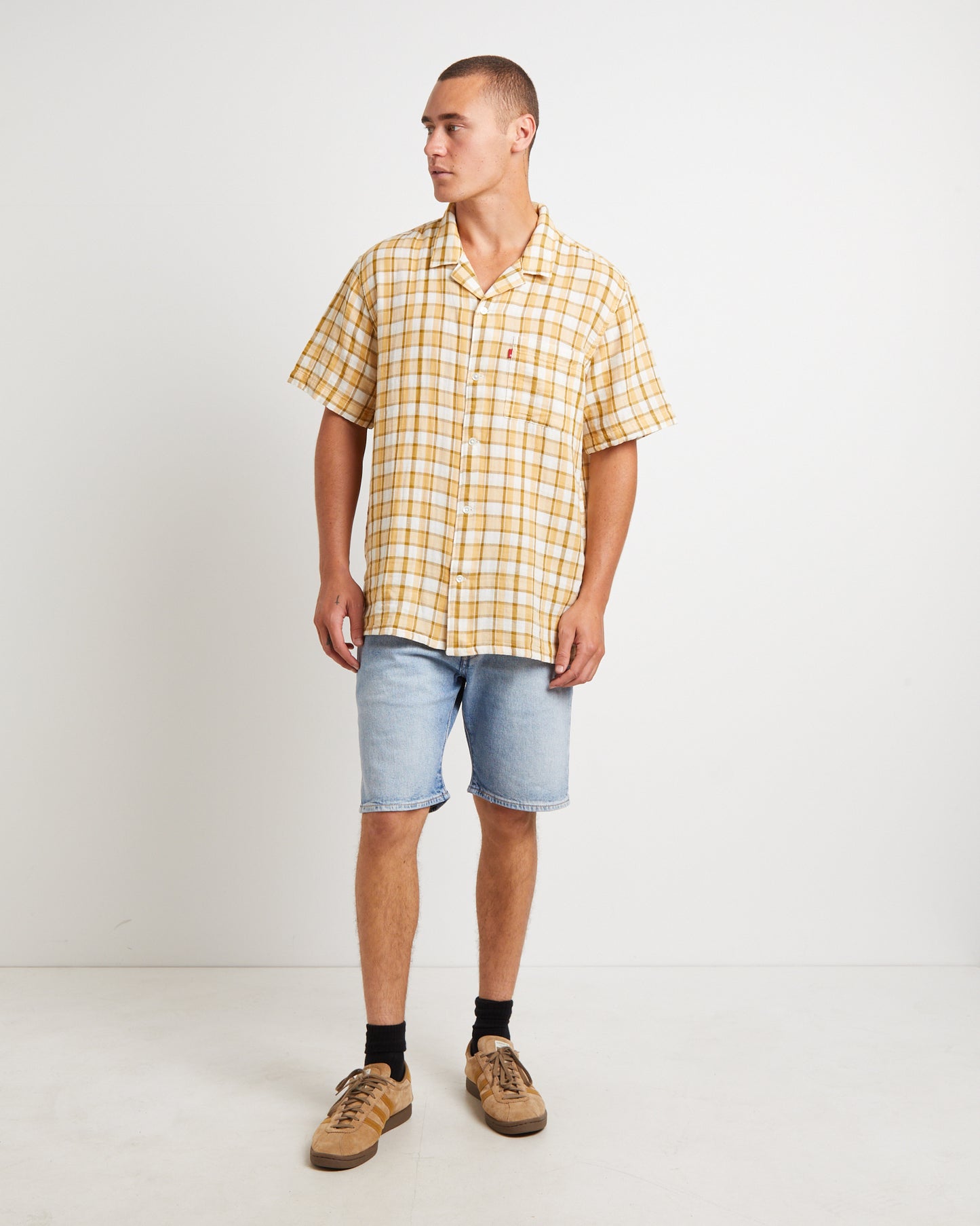The Sunset Camp Short Sleeve Shirt in Bill Plaid Curry