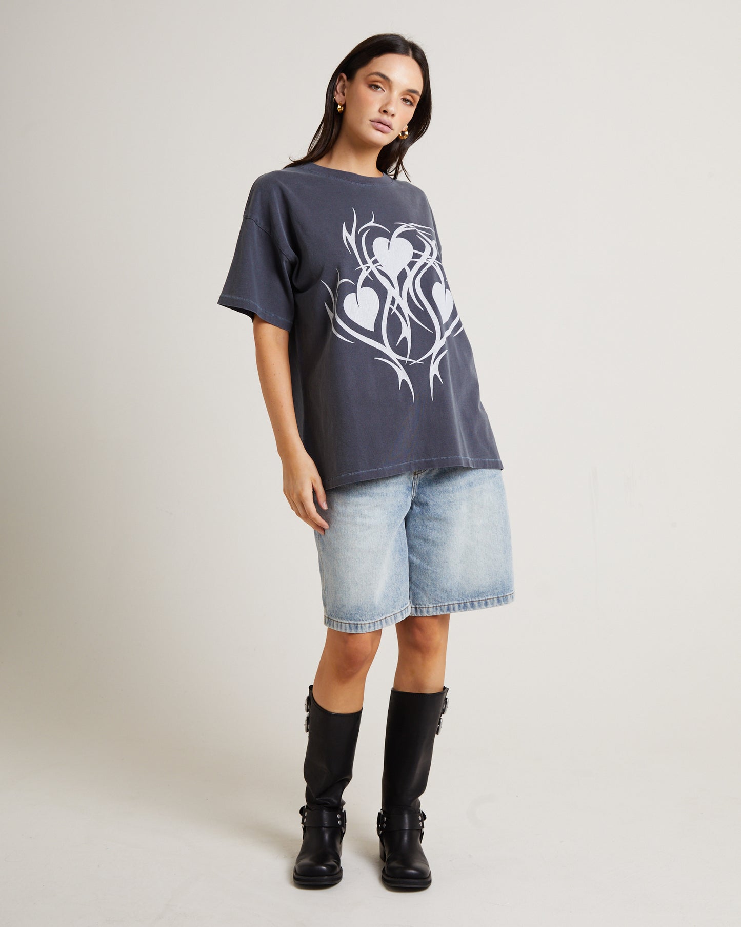 Goth Heart Oversized Tee in Vintage Charcoal