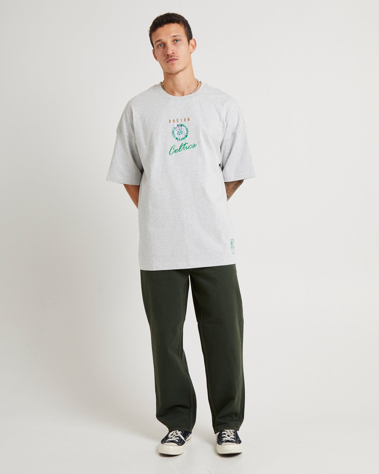 Tri Logo Celtics Oversized Short Sleeve T-Shirt in Vintage Grey Marle