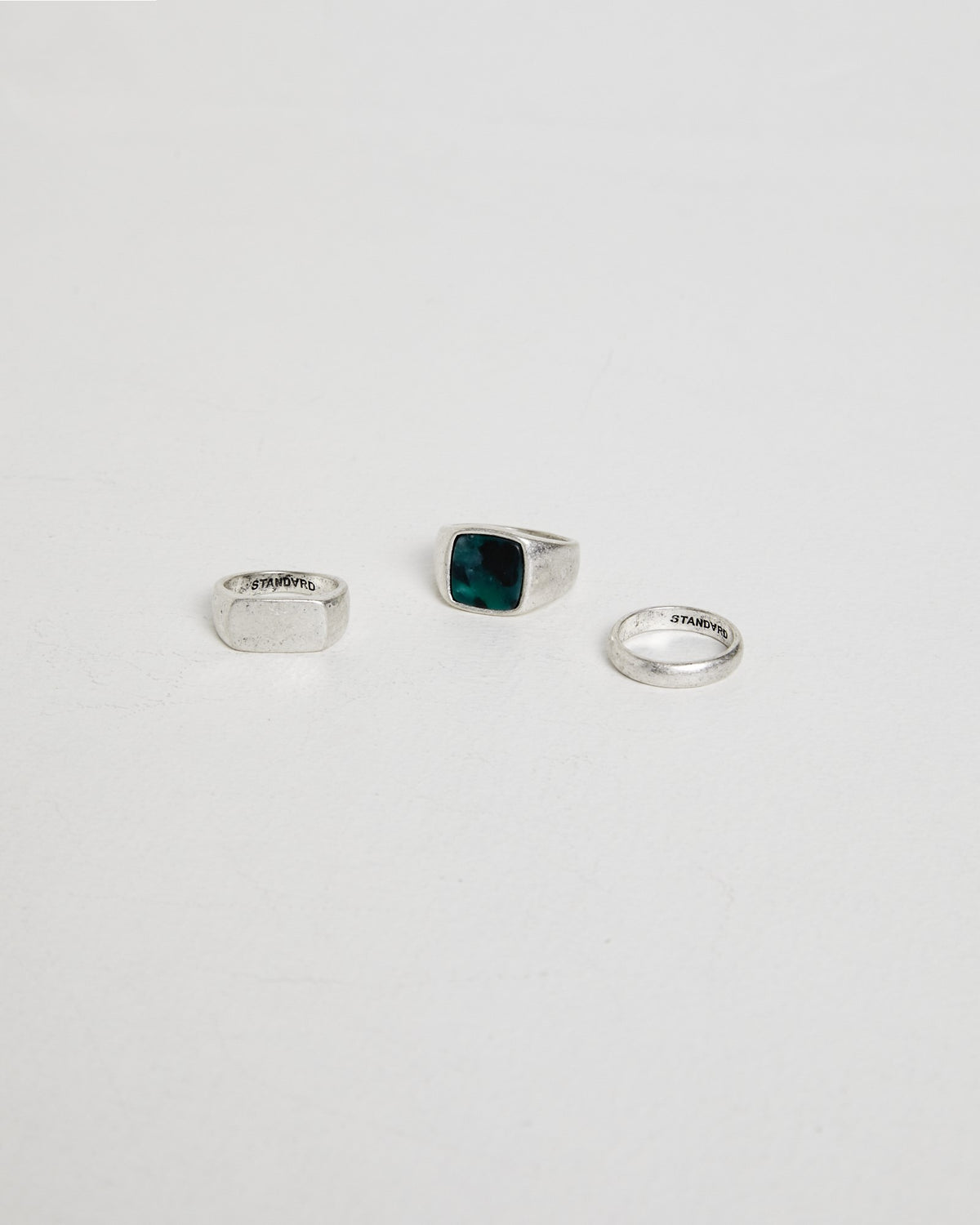 Square Inlay Signet Ring Set SILVER