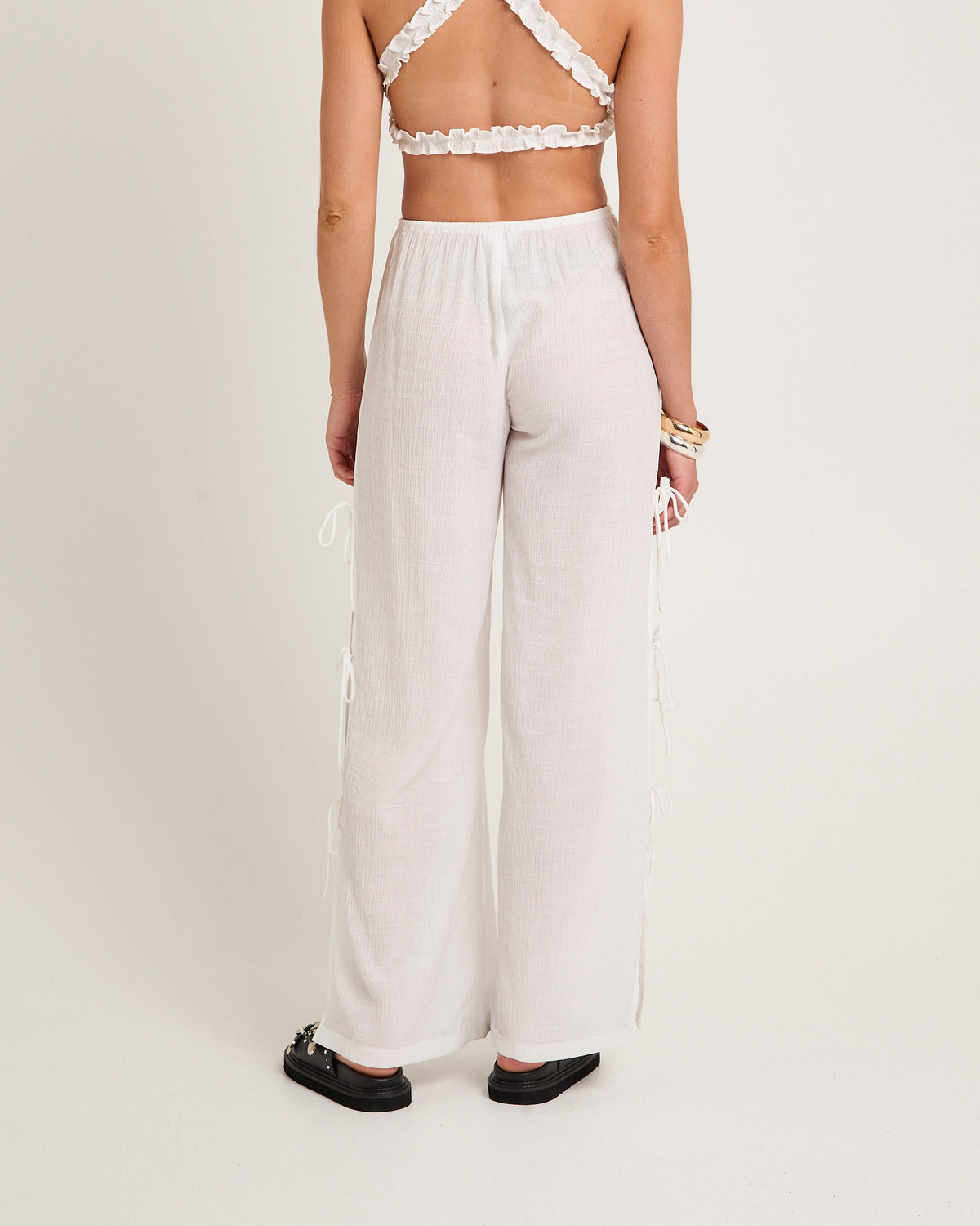 Macie Tie Side Bow Pants WHITE