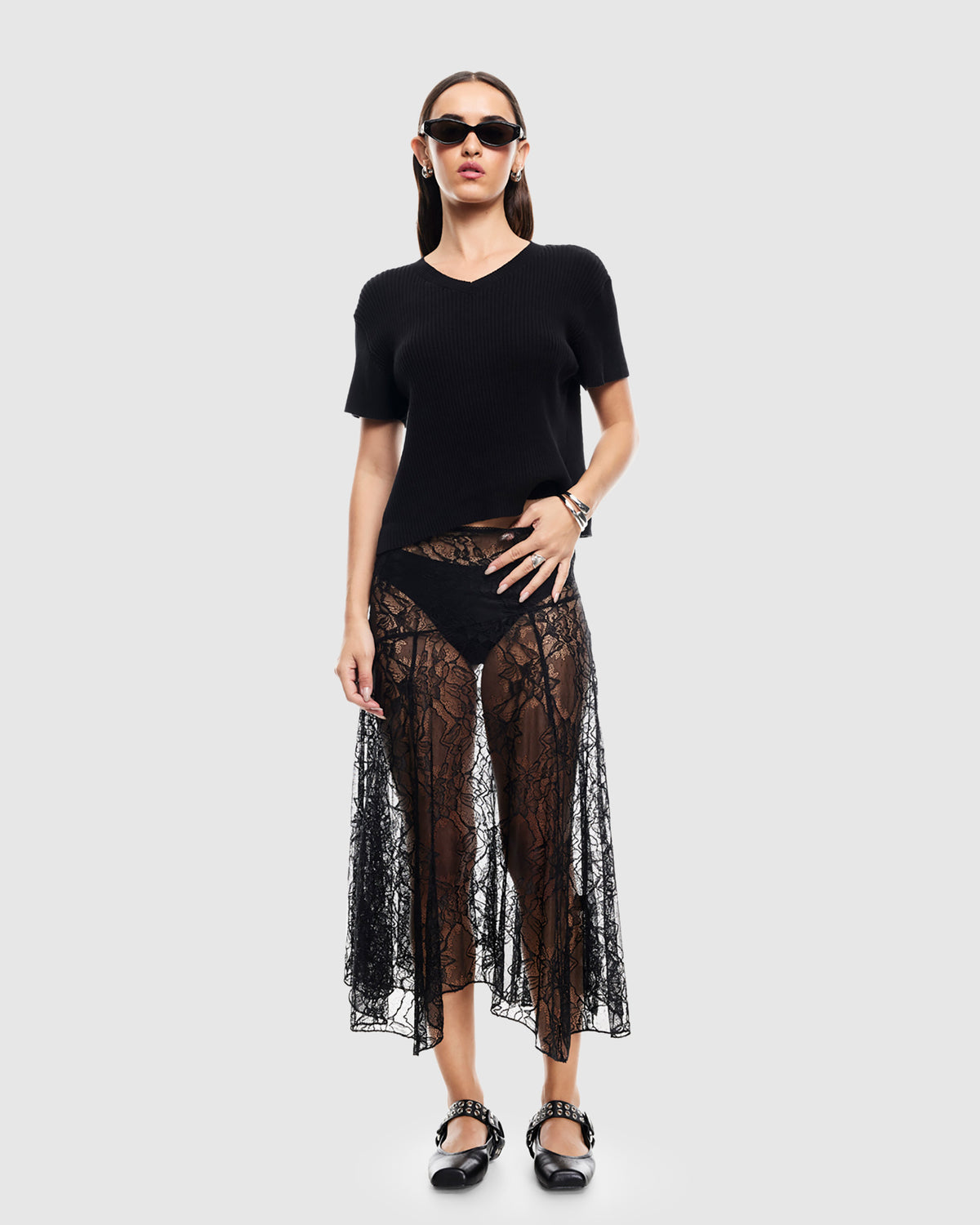 In Bloom Lace Midi Skirt ONYX