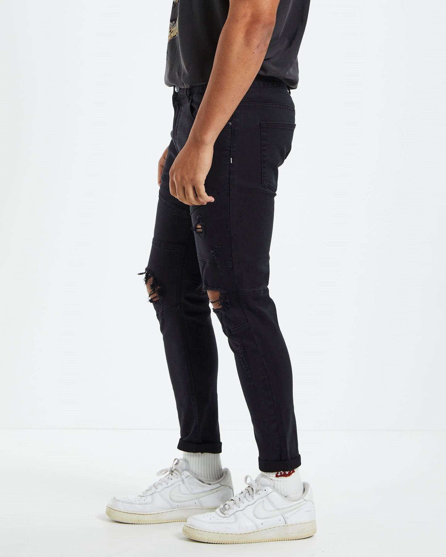 Offset Panel Skinny Jeans Flat Black