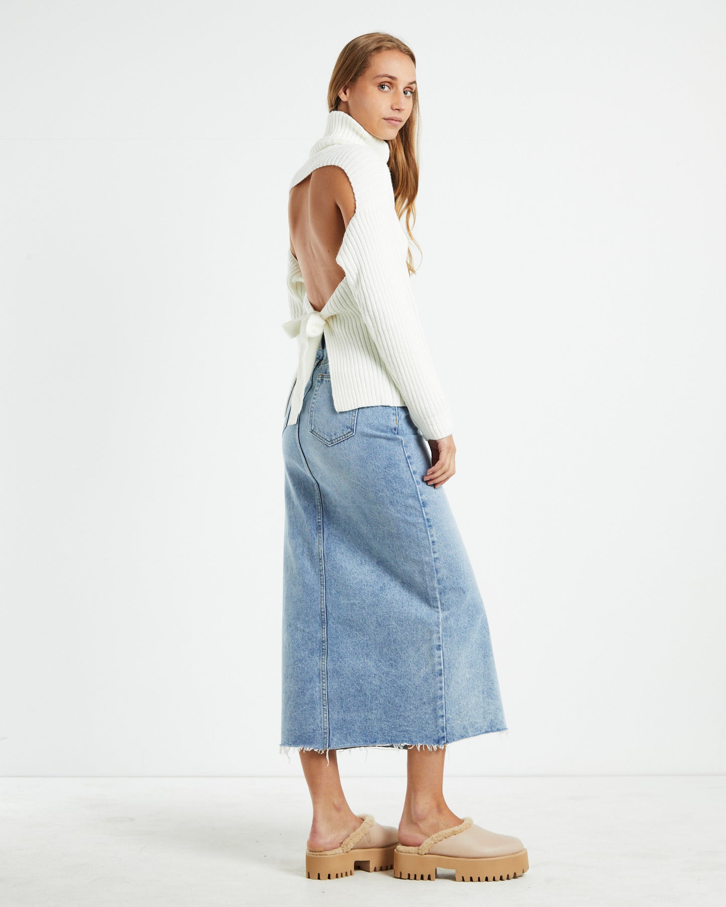 Amina Tie Back Boxy Knit Jumper White