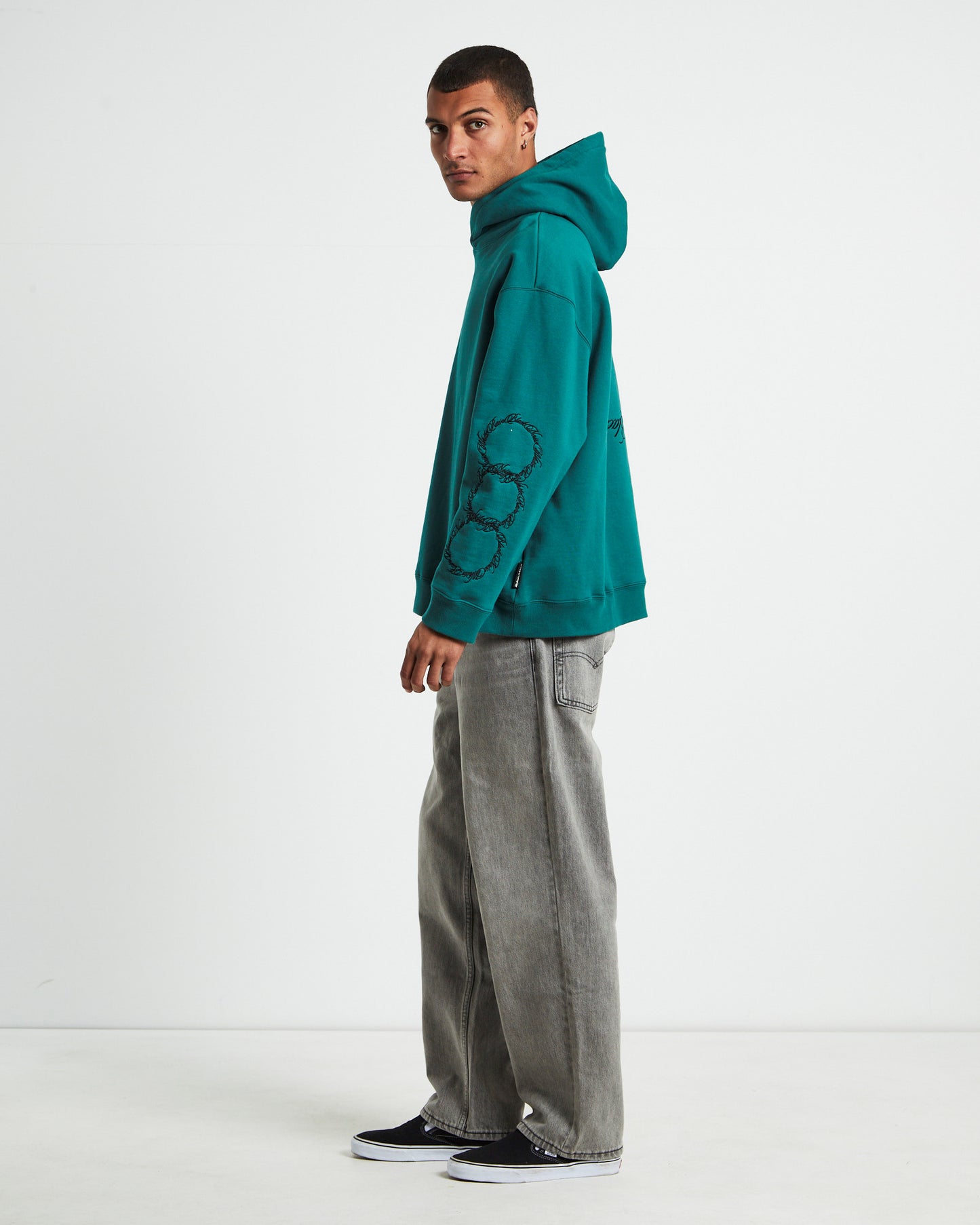 Embroidering Hoodie Pine Green