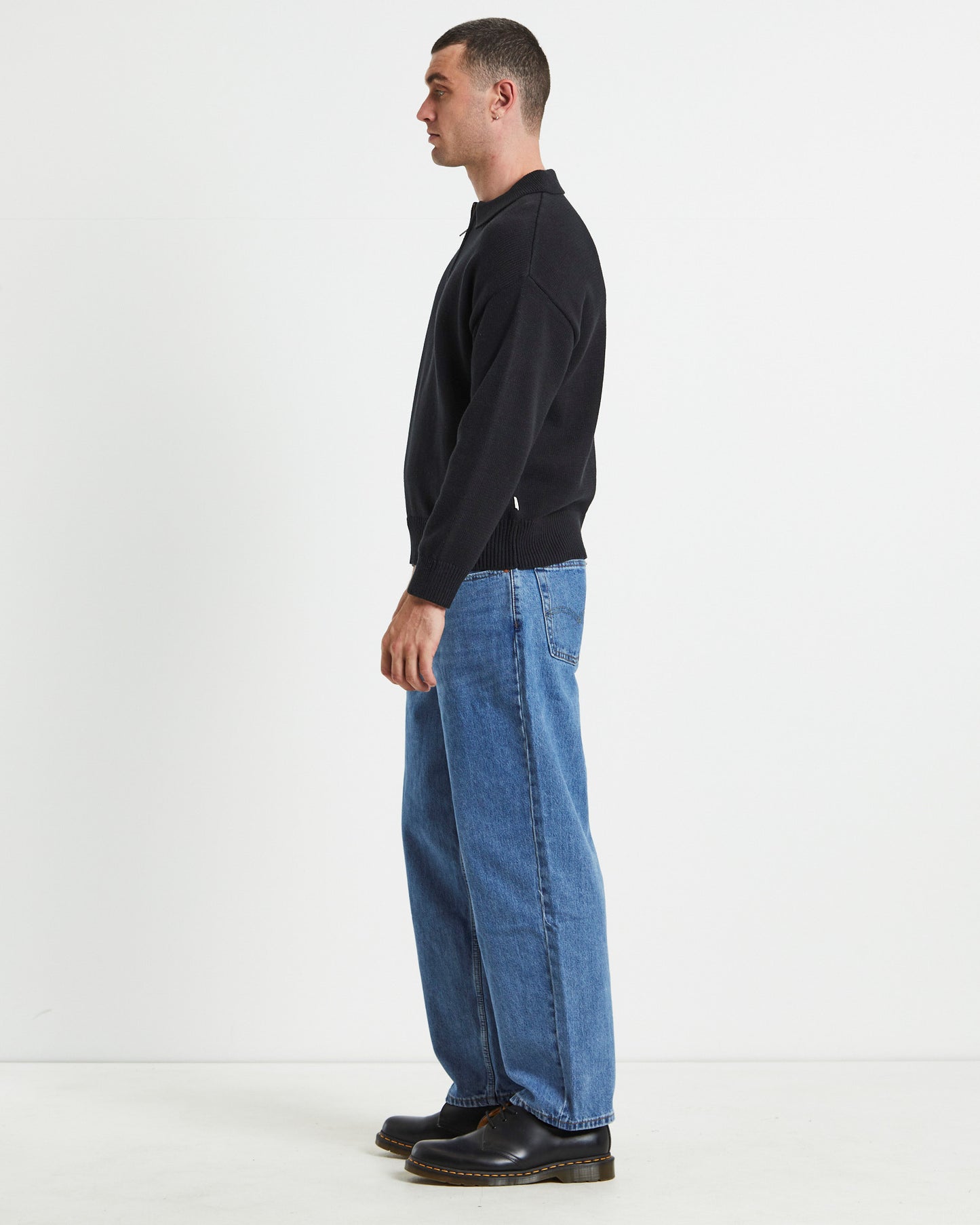 Relaxed Cable Knit Zip Through Black