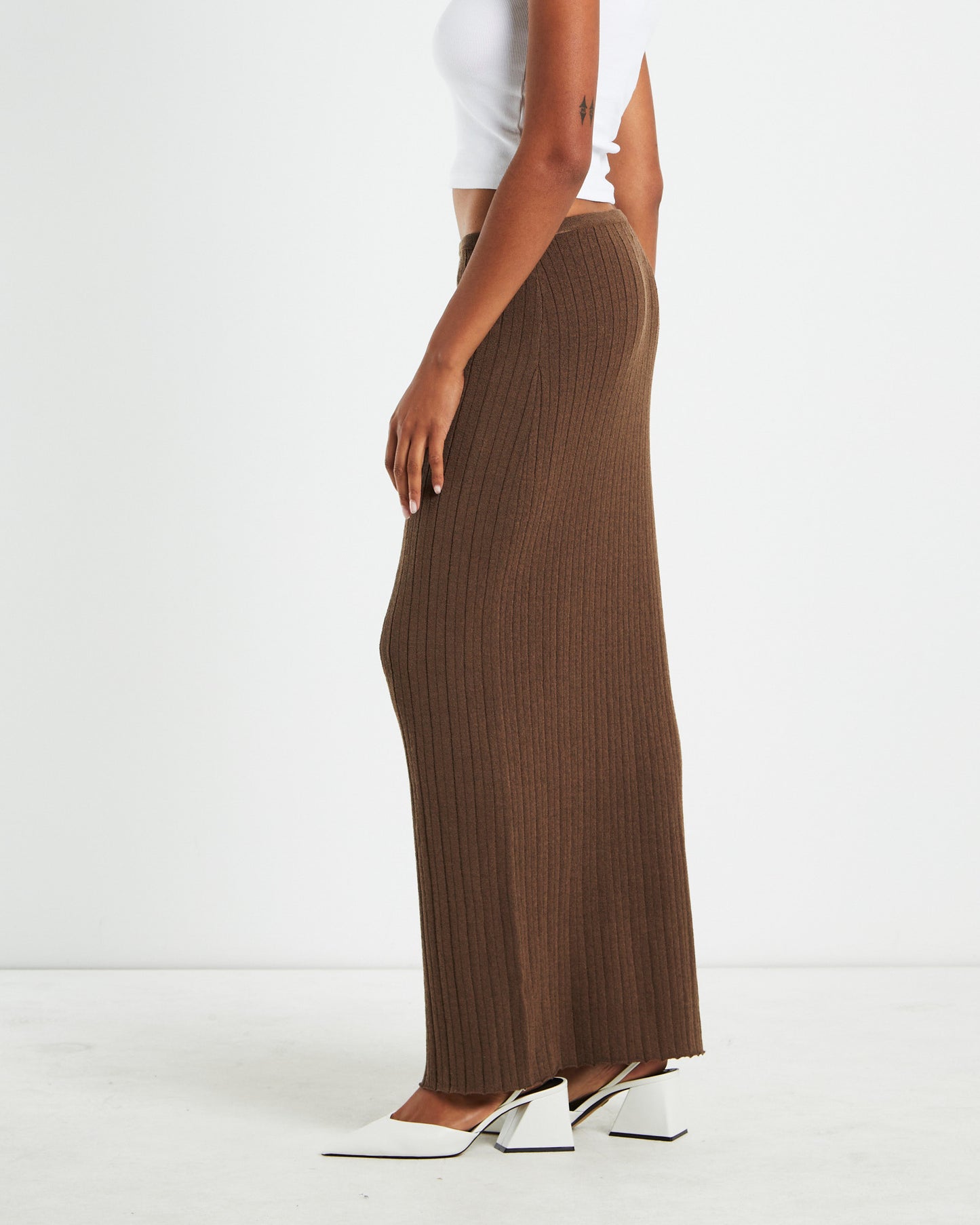Tayla Texture Knit Midi Skirt Mocha Brown