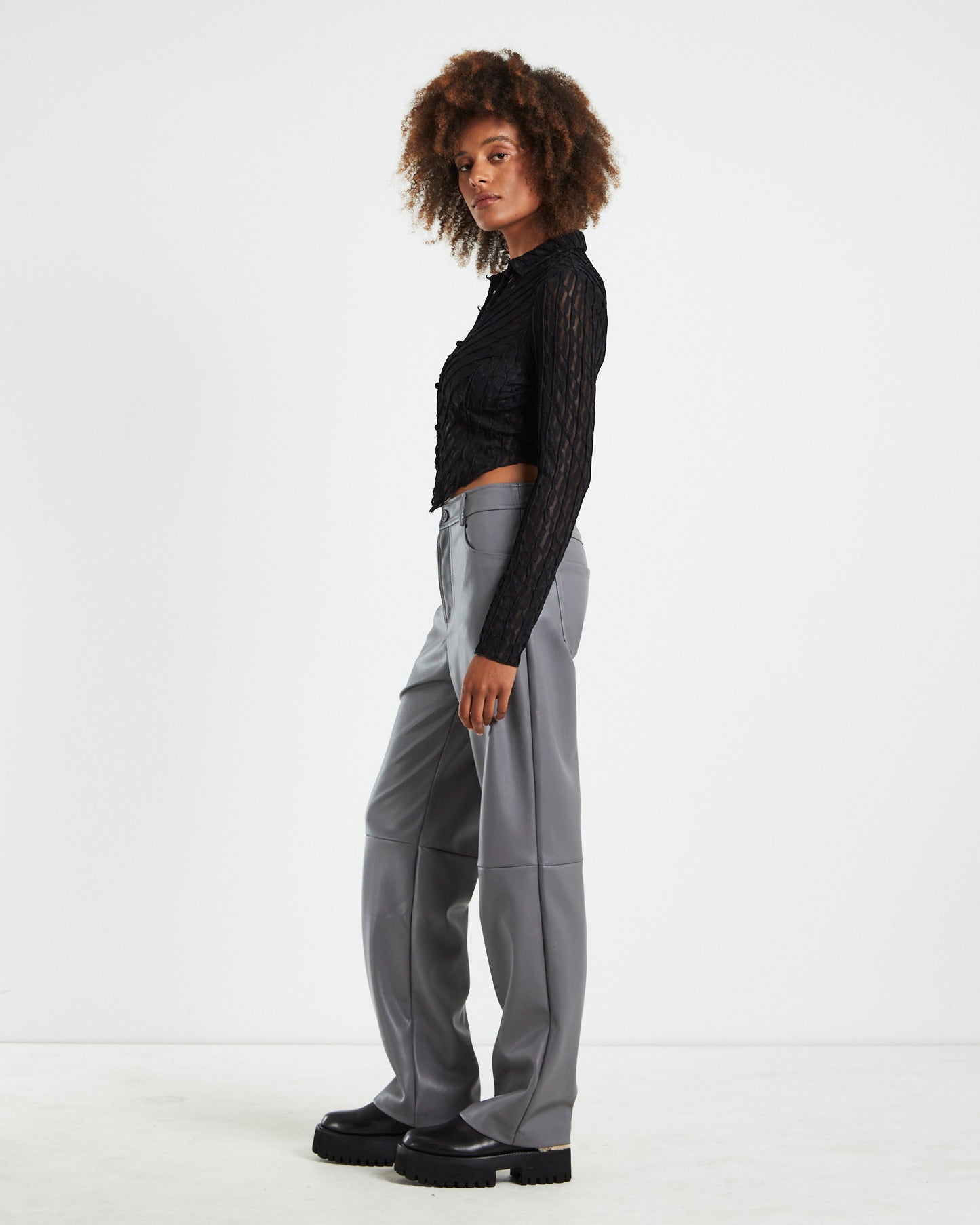 Aisha Textured Mesh Butterfly Hem Long Sleeve Shirt Black
