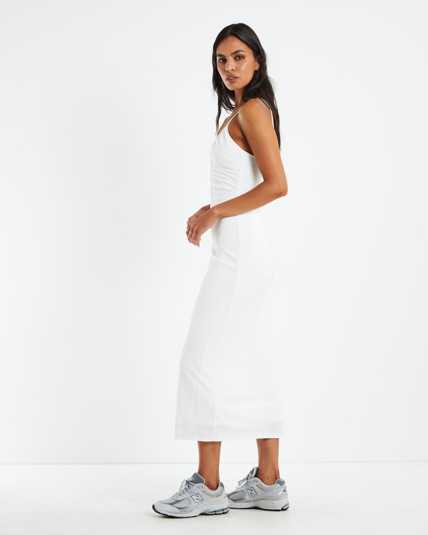 Marissa Slinky Keyhole Dress Off White