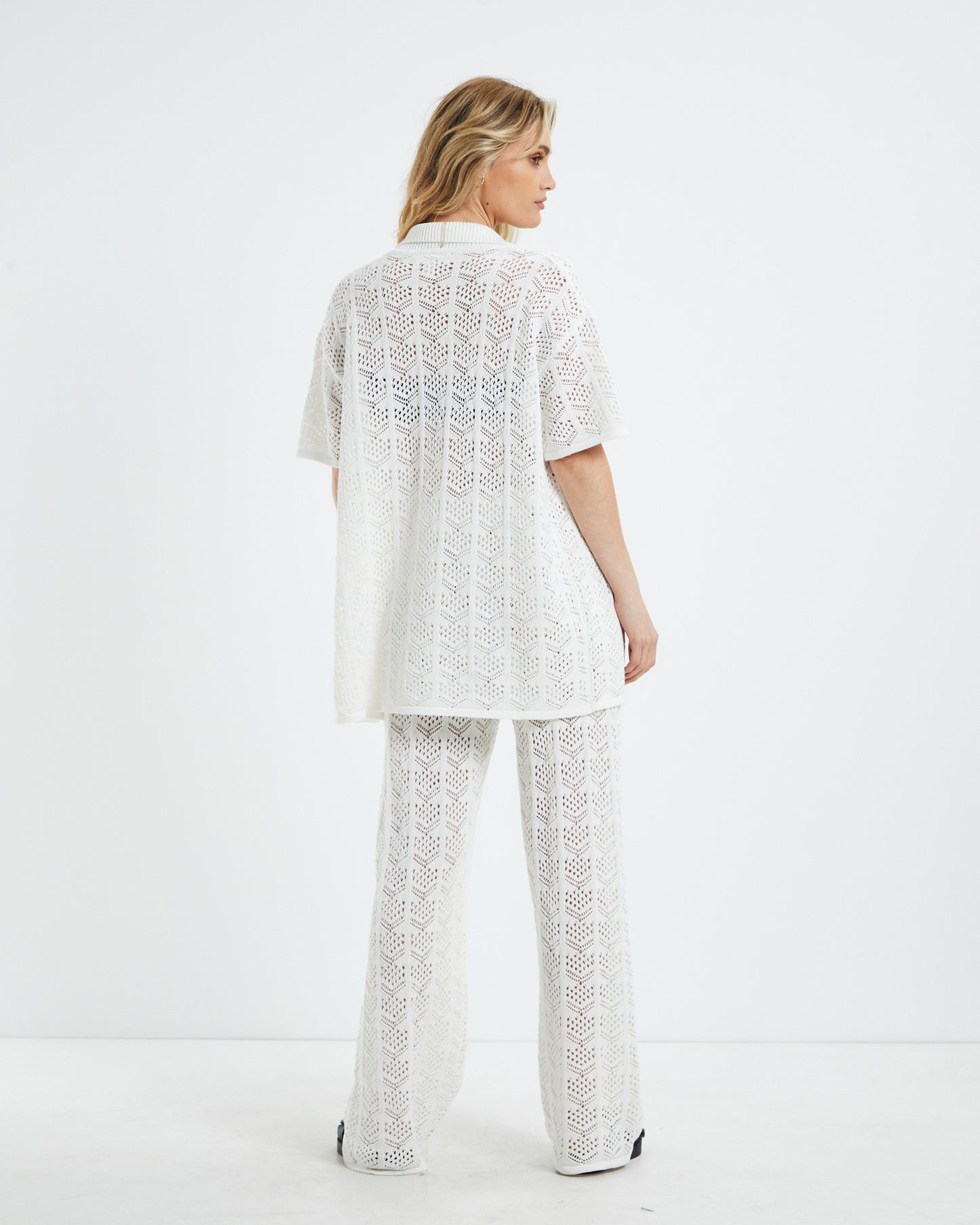 Skyla Crochet Longline Shirt White
