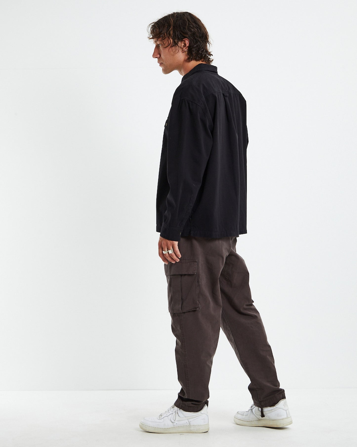 Long Sleeve Worker Shirt Black