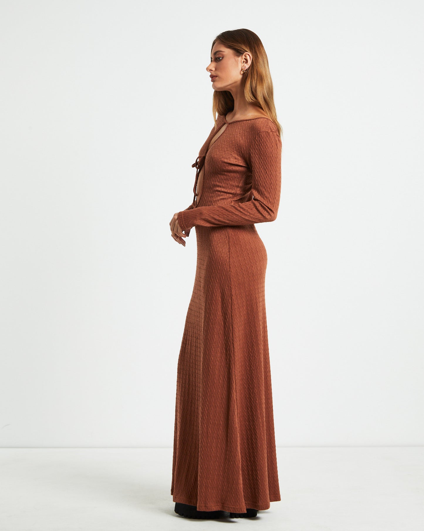 Tallulah Long Sleeve Maxi Dress Chestnut Brown