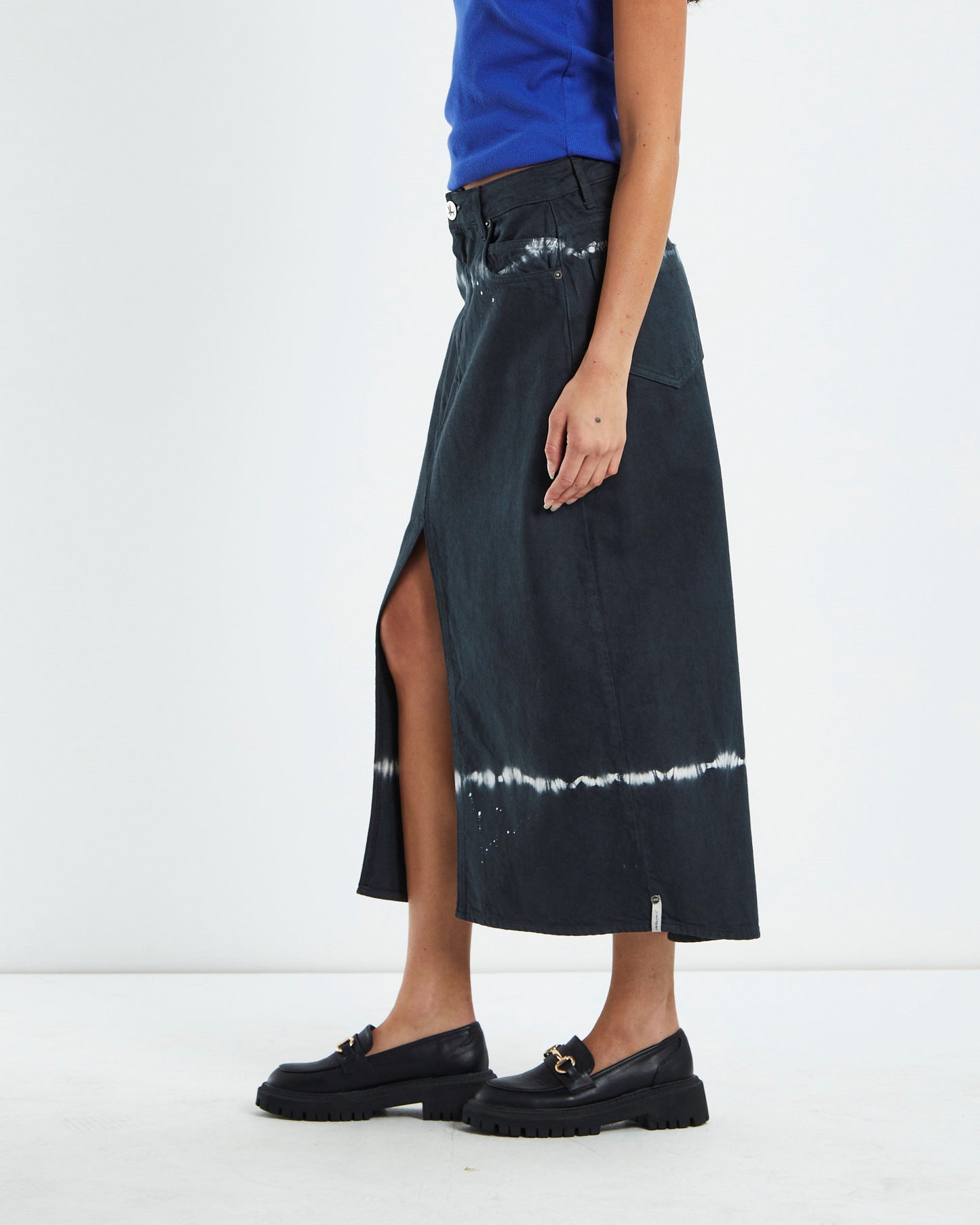 Black Magic Rocko Long Length Denim Skirt Black