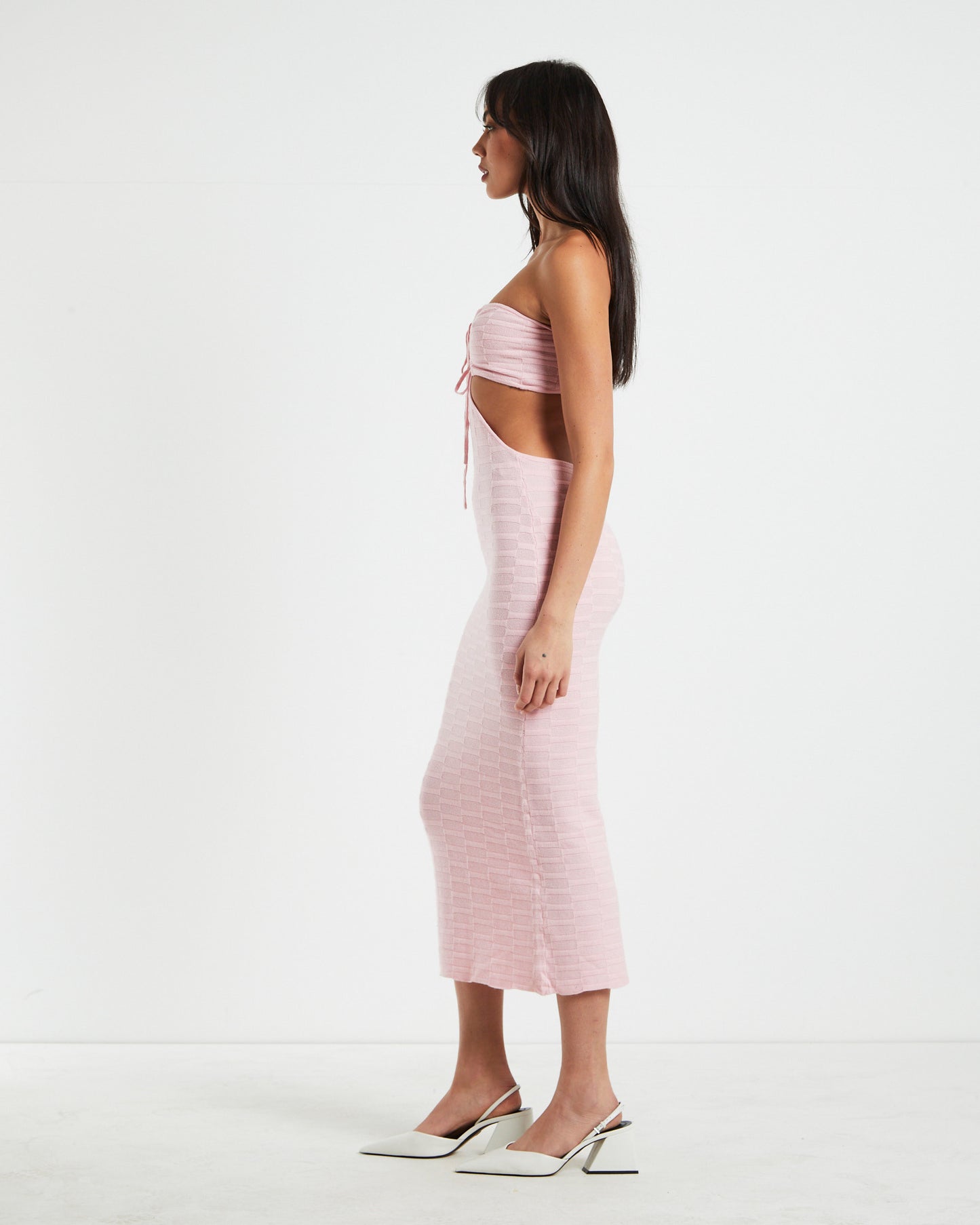 Alana Keyhole Knit Midi Dress in Pink