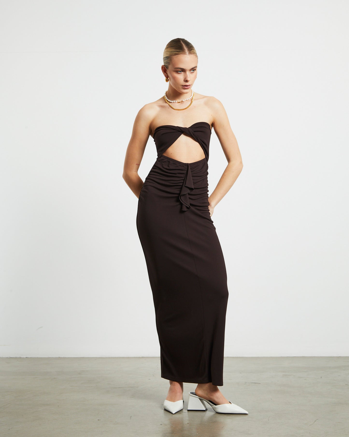 Aria Cut Out Tube Dress in Dark Chocolate