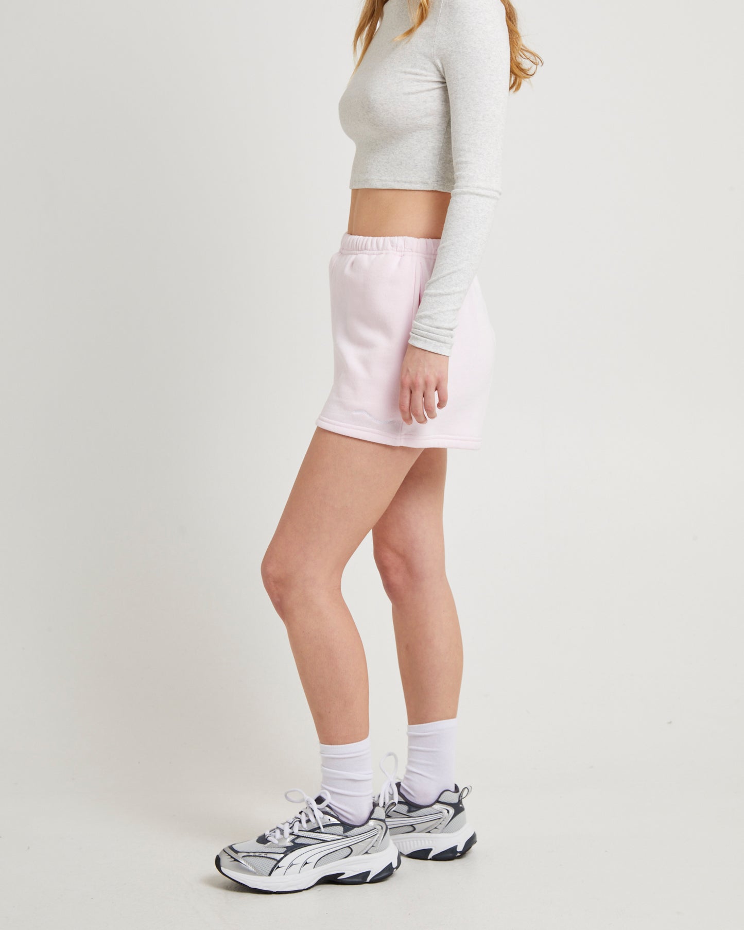 Subtitled Pull On Fleece Shorts in Ballet Pink