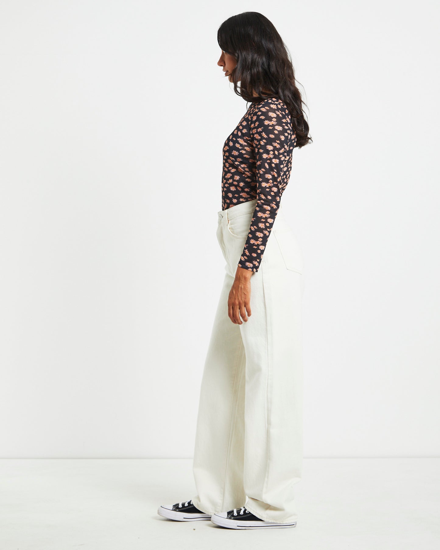 Hazey Recycled Sheer Long Sleeve Top in Black Floral
