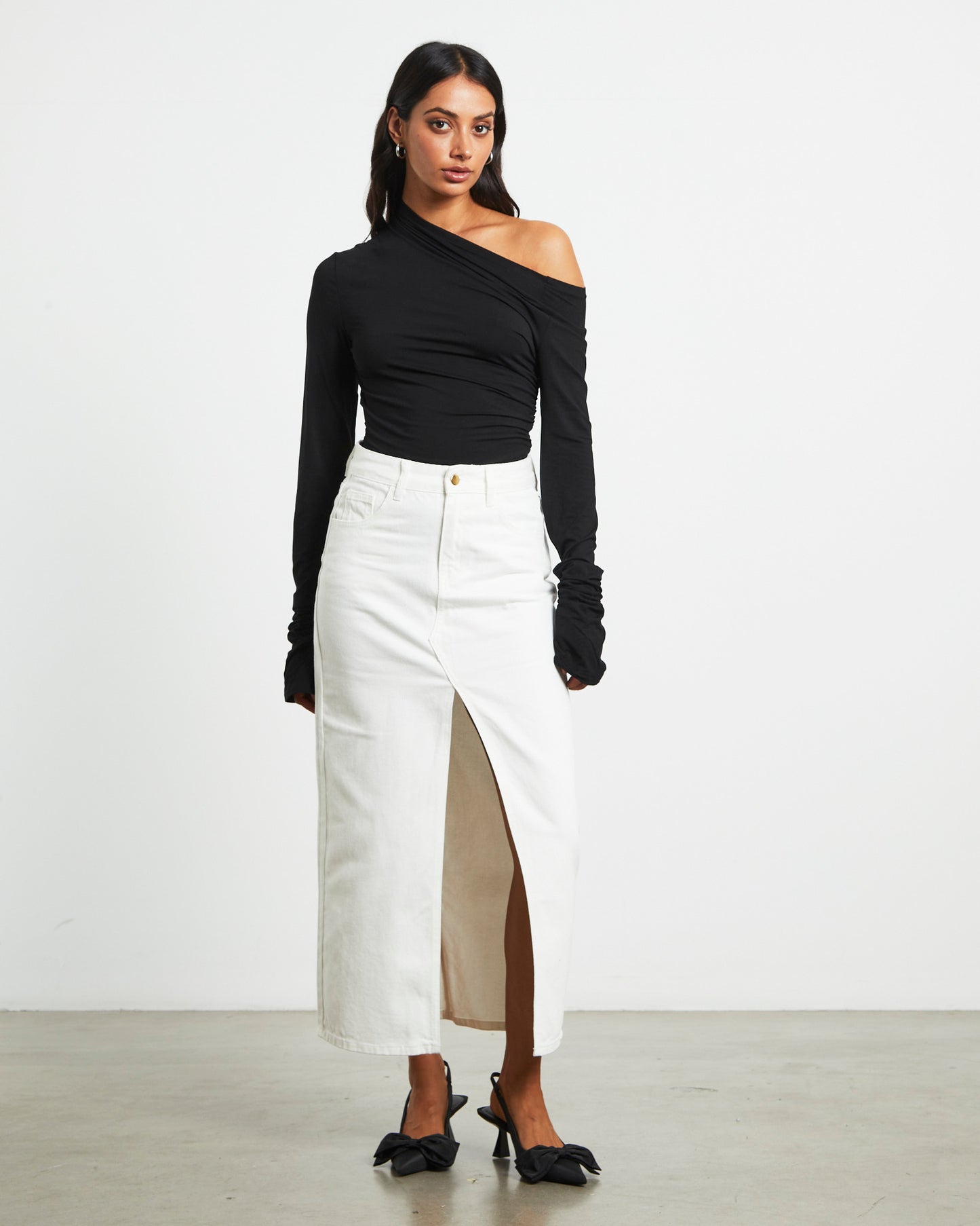 Nila Midi Denim Skirt in White