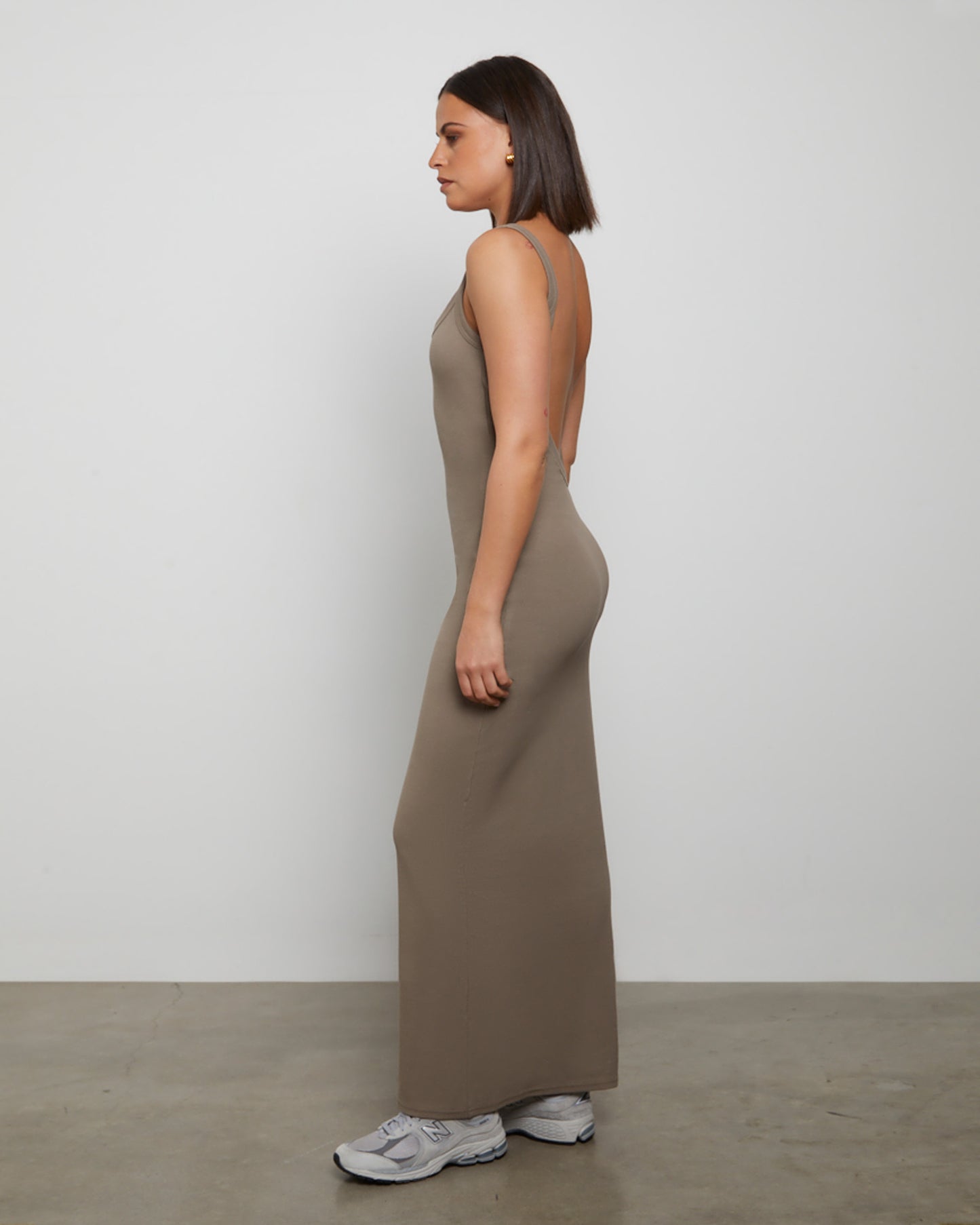 Backless Midi Dress in Brown