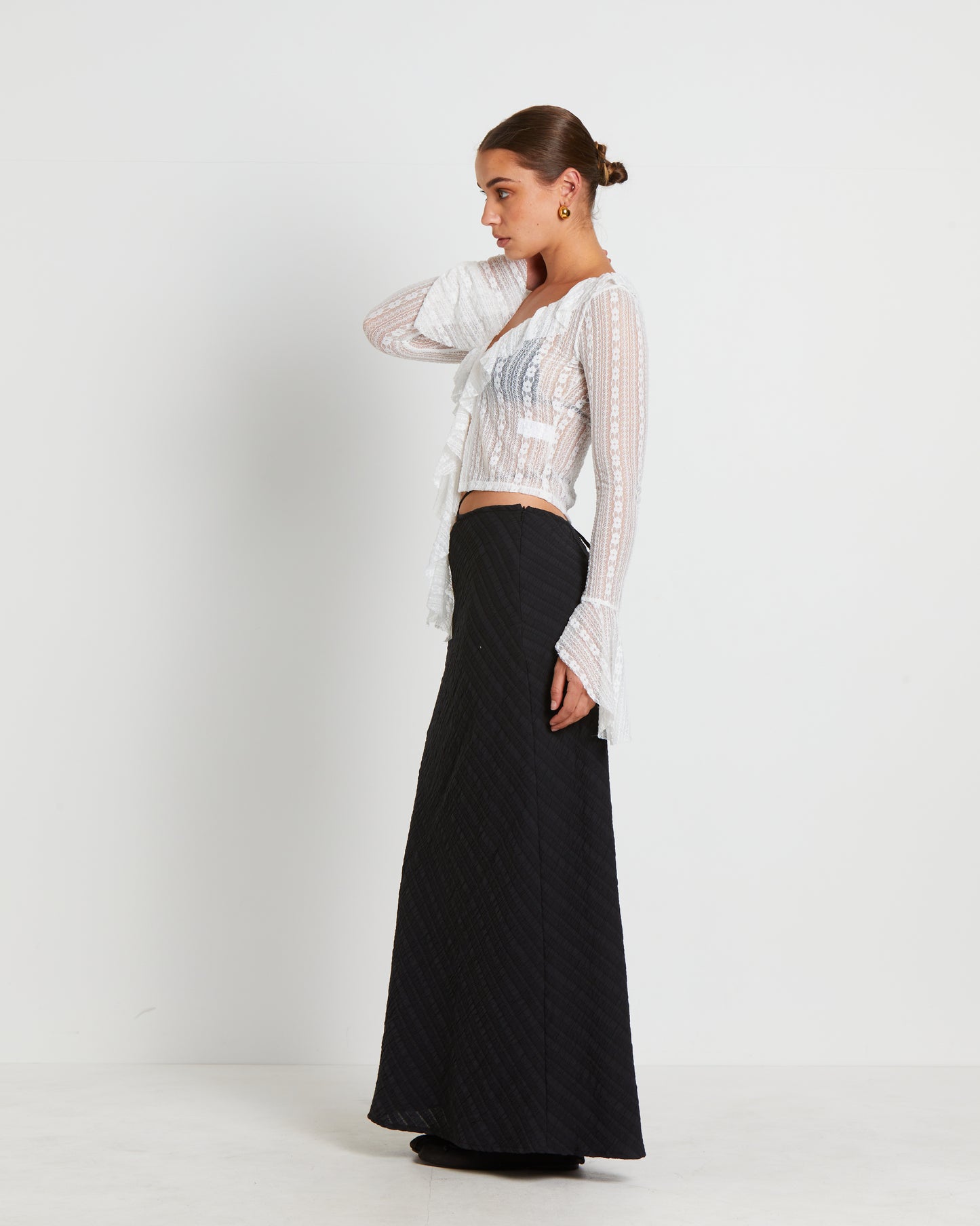 Janie Fairy Core Lace Plunge Shirt in Cream
