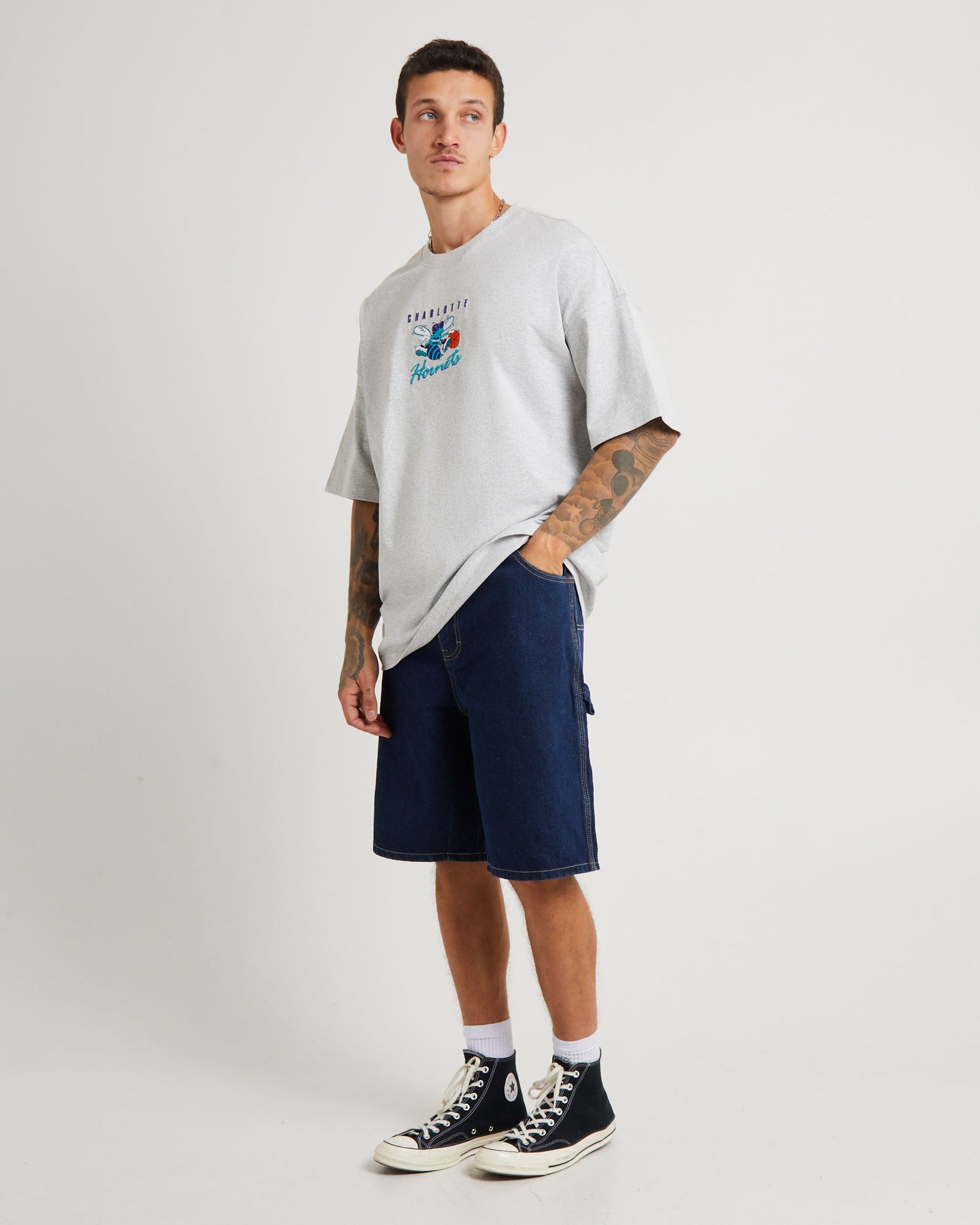 Tri Logo Hornets Oversized T-Shirt in Vintage Grey Marle