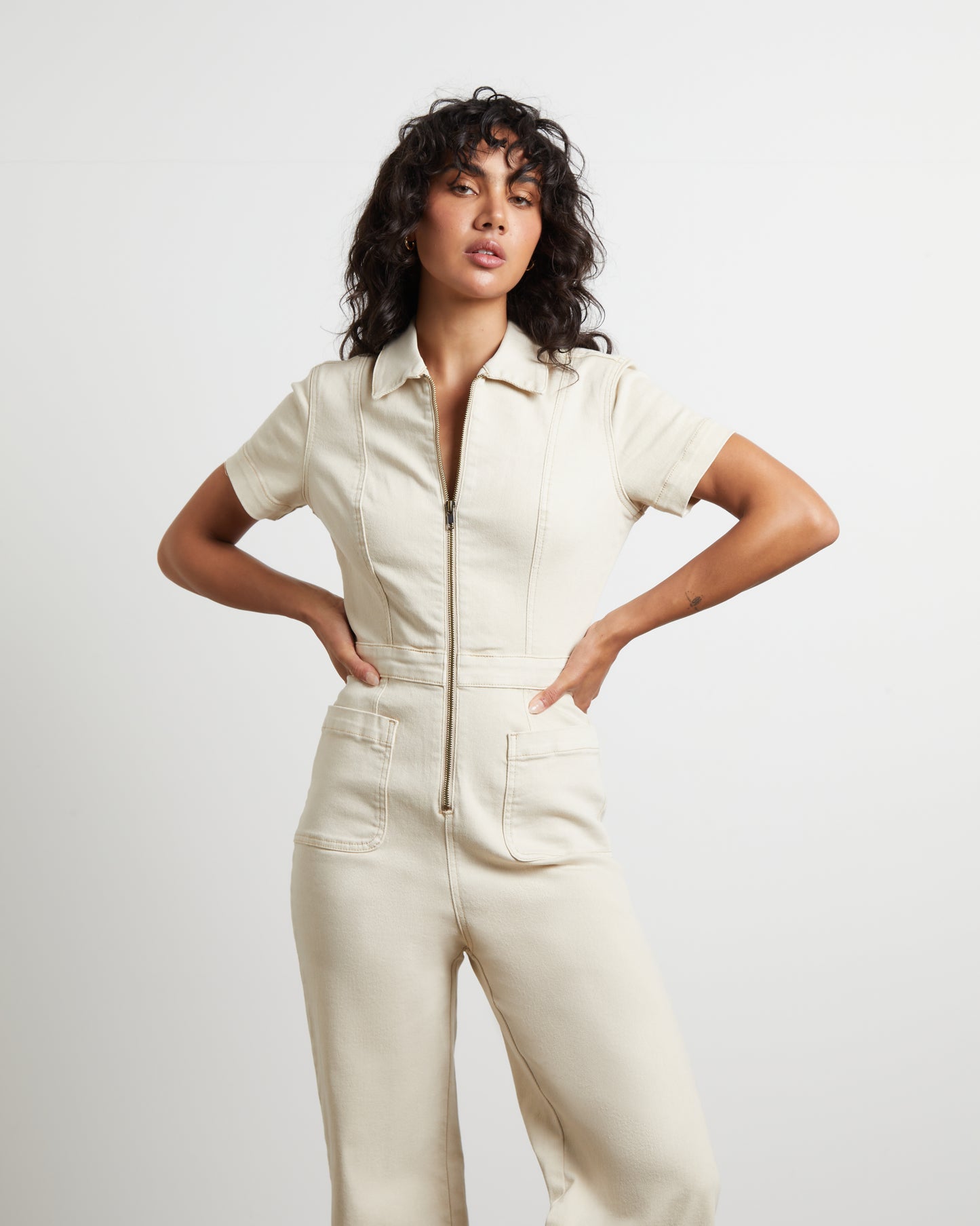 Nikki Denim Maxi Boiler Suit in Cream