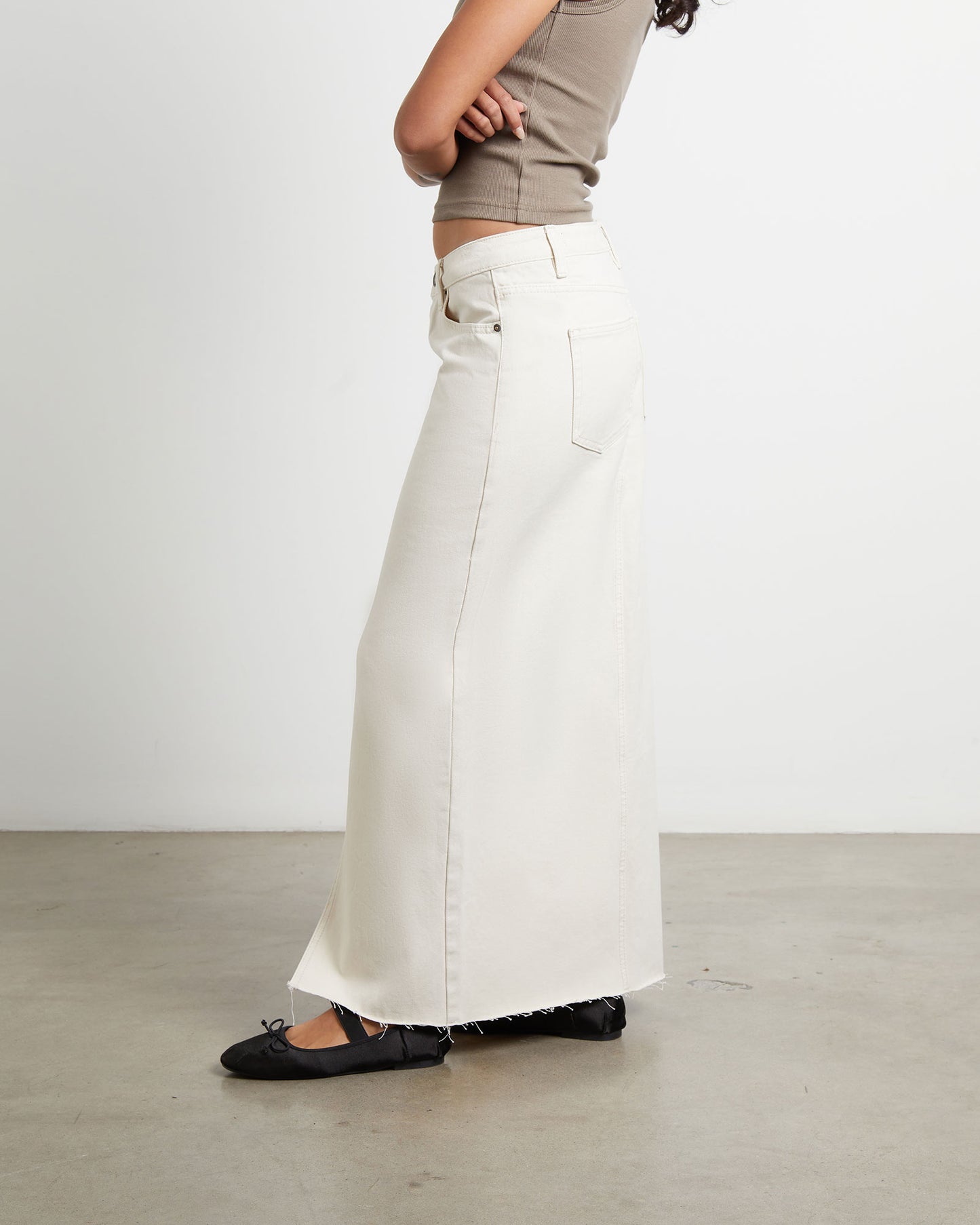 Eva Maxi Denim Skirt in Chalk
