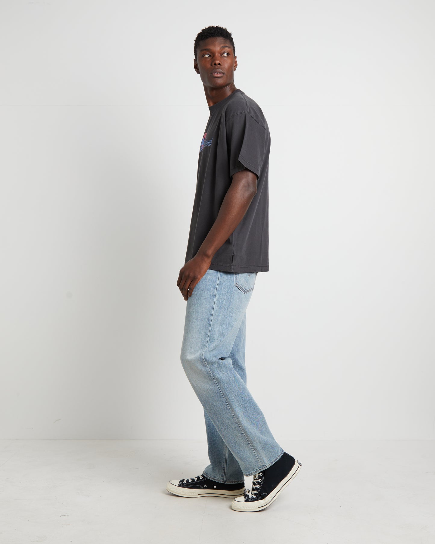 Good Times Recycled Boxy Fit Short Sleeve T-Shirt in Stone Black