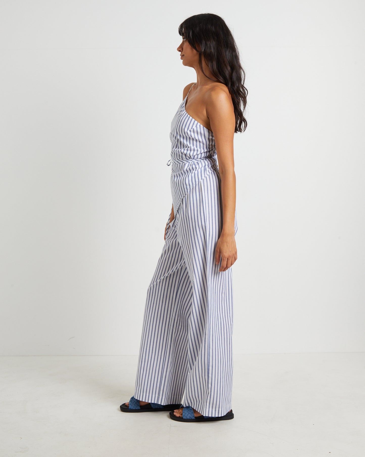 Adeline Asymmetric Cami Top in White Stripe