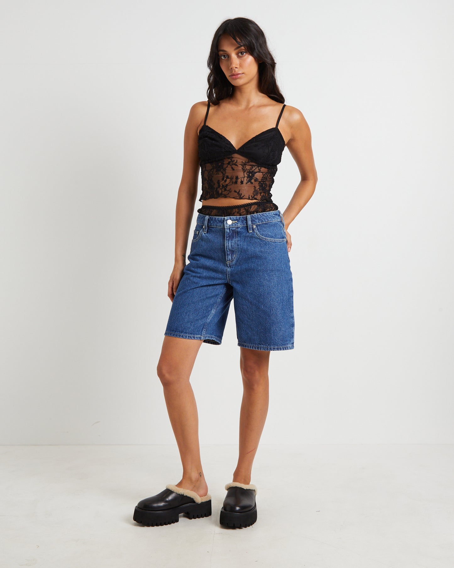 Fifi Fine Lace Ruffle Brief Shorts in Black