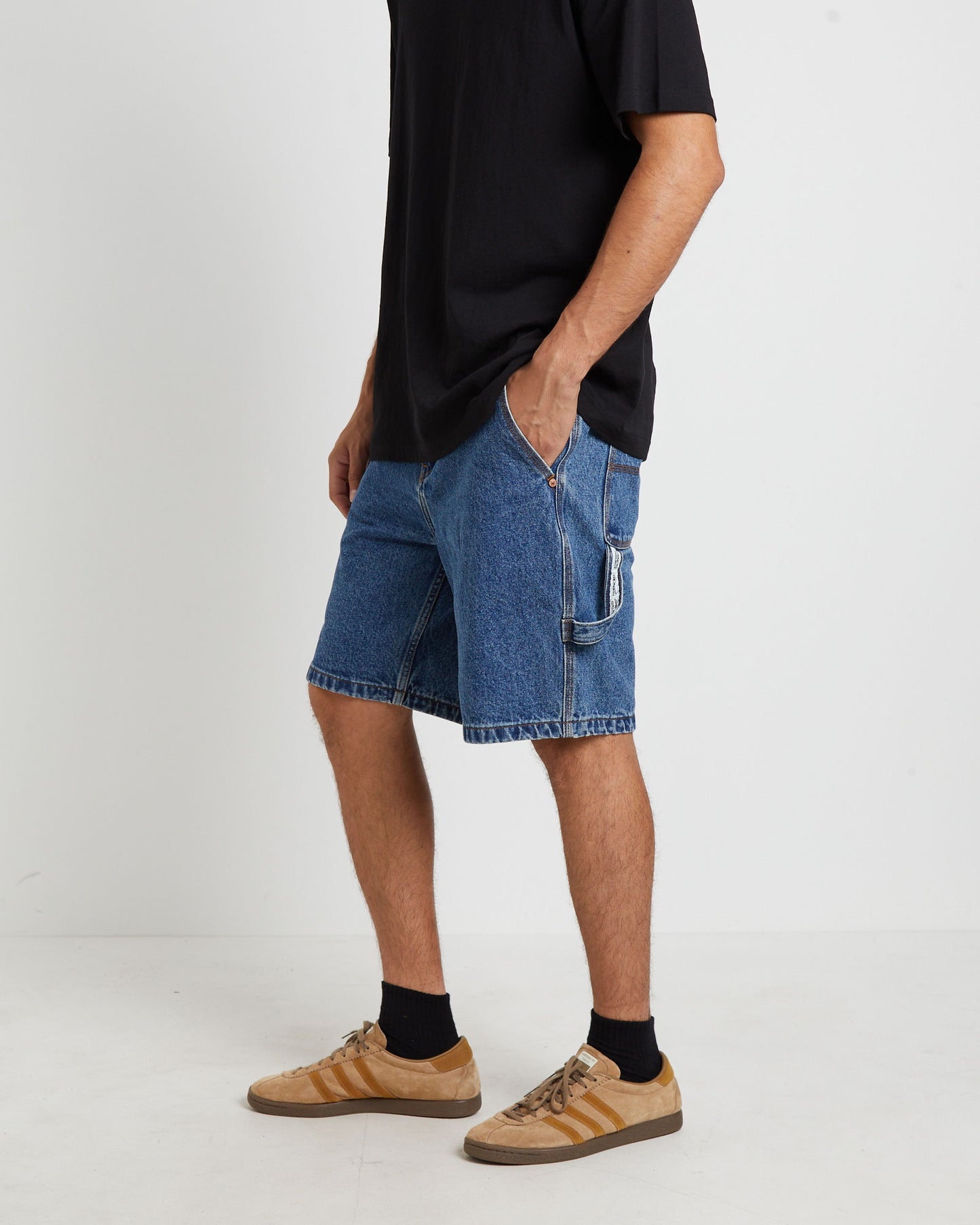 Fitzroy Carpenter Denim Shorts in Midwash Blue